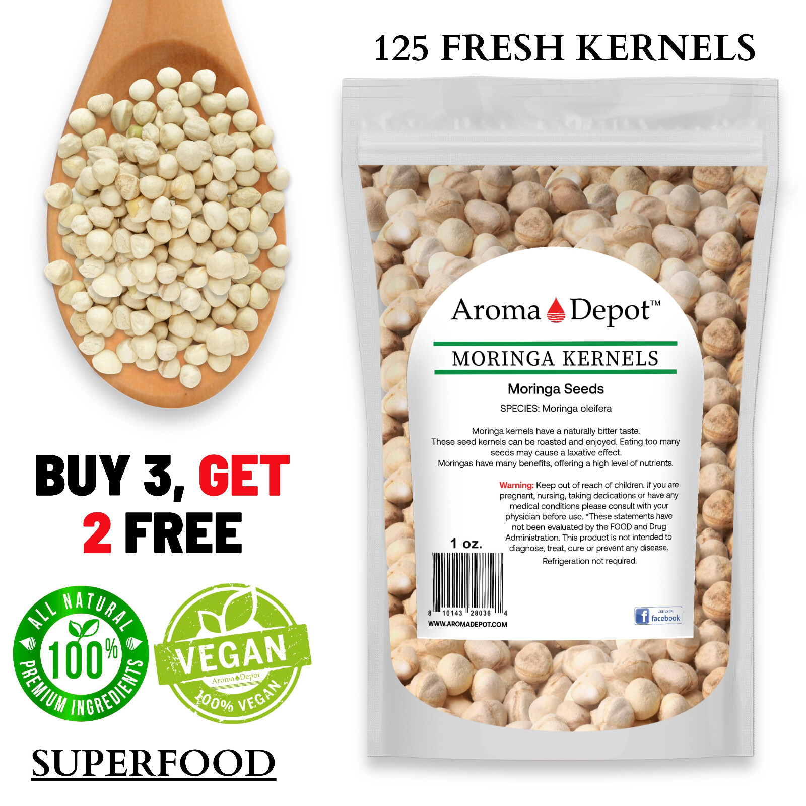 Moringa KERNELS 1 oz. Seeds oleifera Shelled 125 Semilla De Moringa Wholesale