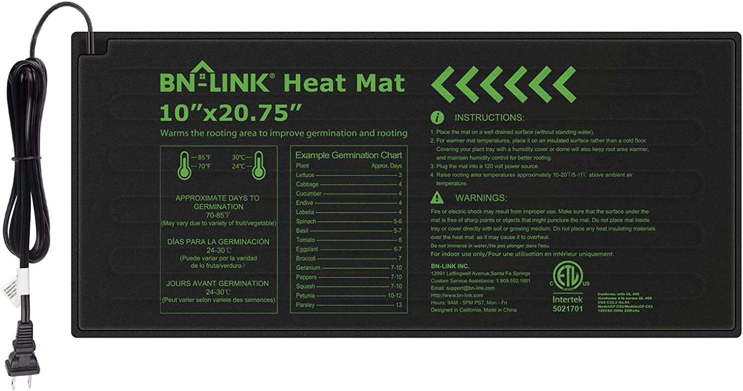 BN-LINK Seedling Heat Mat Warm Hydroponic Heating Pad Waterproof 10″ x 20.75″