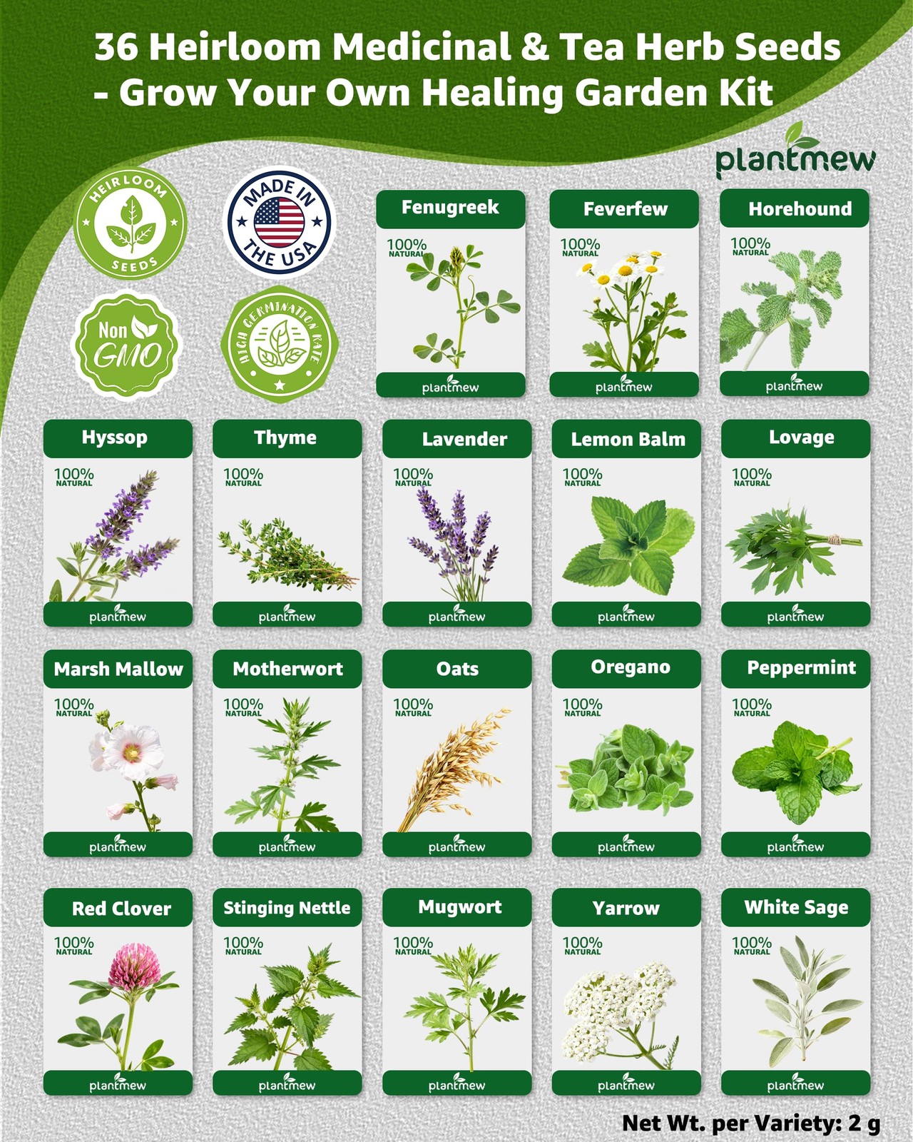 Medicinal Herb Seeds Variety Pack – 36 Heirloom Non-GMO Herbal Tea Garden See…
