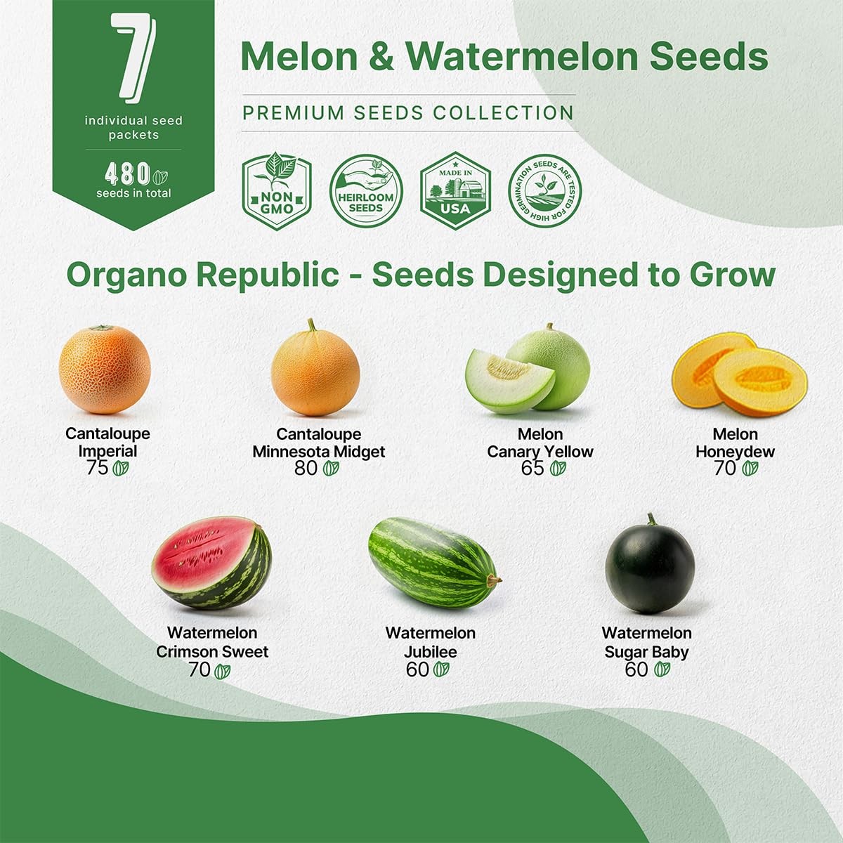 7 Melon & Watermelon Seeds Variety Pack 480+ Non-GMO Heirloom Fruit Seeds for…