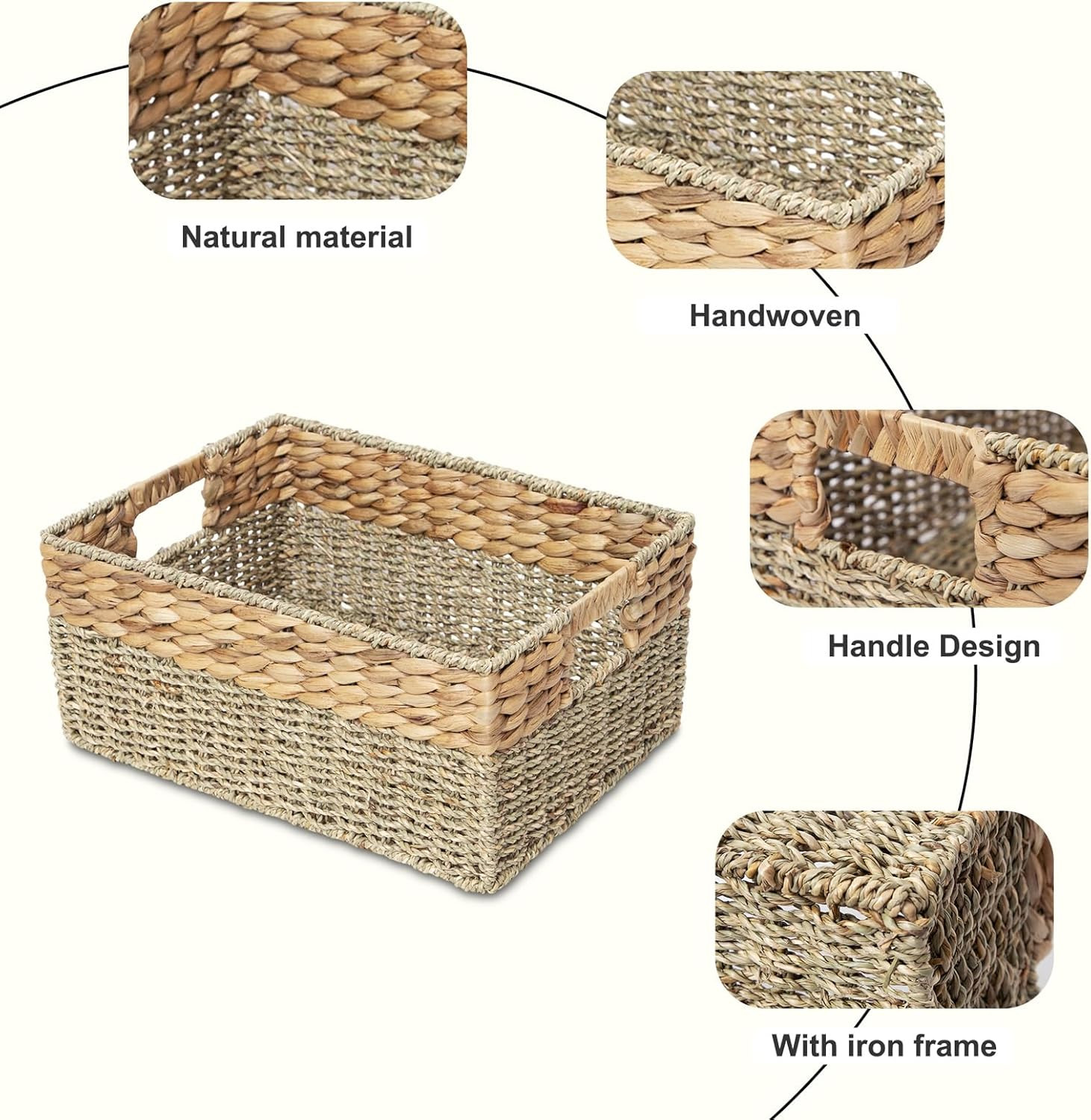 Natural Water Hyacinth & Seagrass Woven Storage Baskets – Wicker Storage Basket