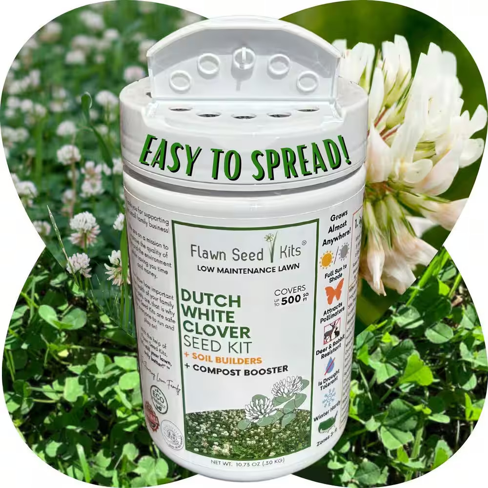 Dutch White Clover Flower Lawn Seed Kit, Easy Spread Shaker, Low Maintenance, Al