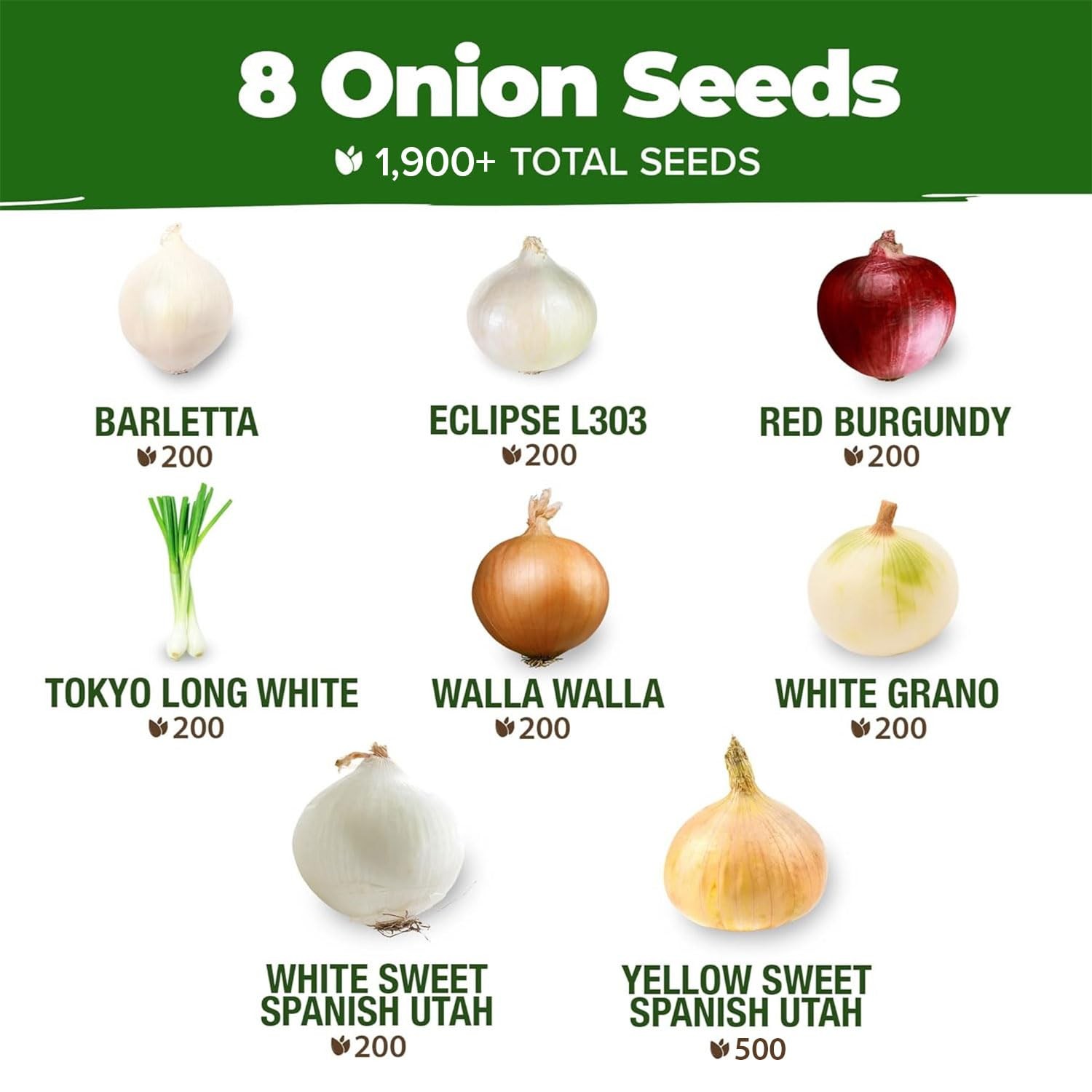 HOME GROWN 8 Onion Variety Mix 1600+ Heirloom 1-Pack, Red,White,Yellow