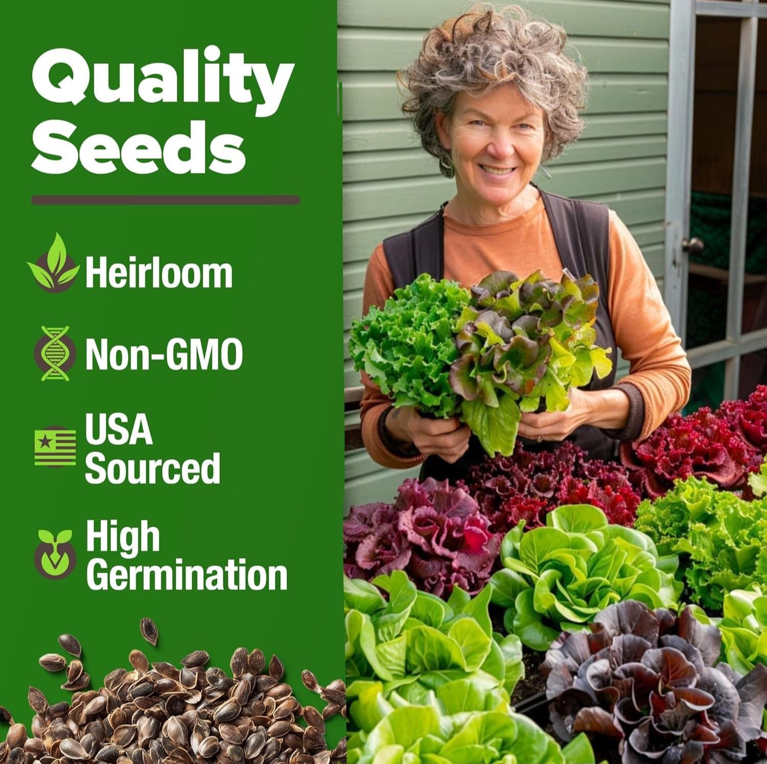 HOME GROWN Lettuce Seeds 8 Variety Mix 9000+ Bulk Pack Heirloom 8-Pack, Green