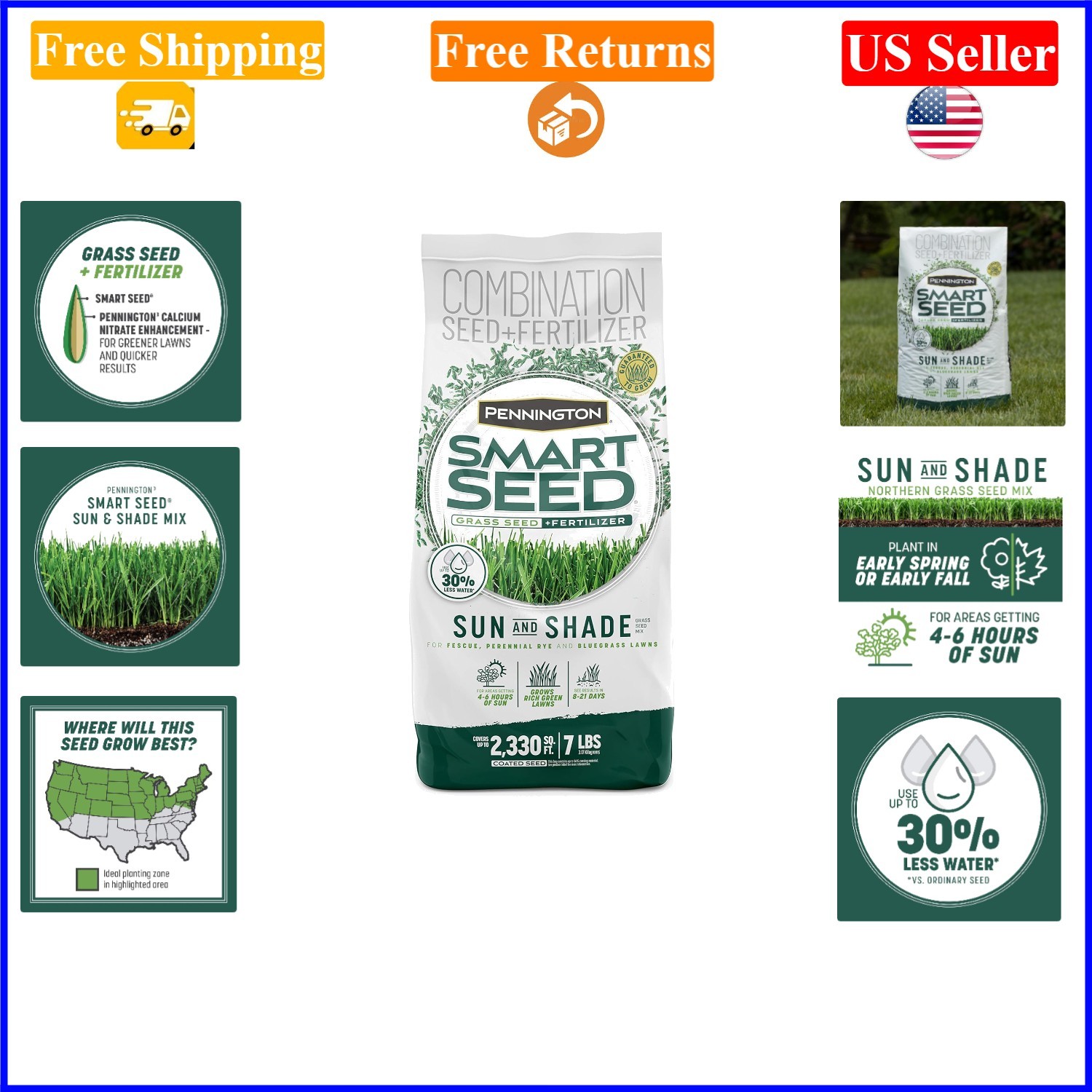 Smart Seed Sun & Shade Grass Mix, 7 lb for Sun & Moderate Shade