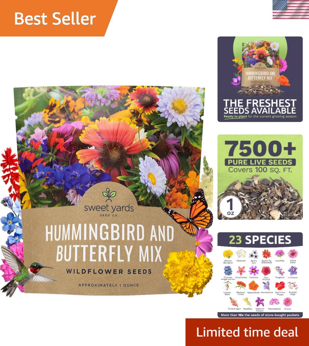 Gardening Delight: 1 oz Wildflower Mix to Attract Butterflies & Hummingbirds