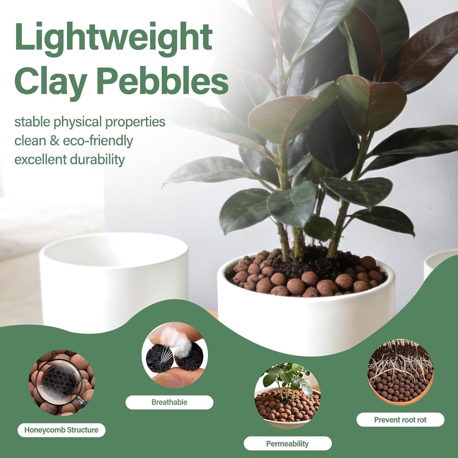 100% Organic Hydroton Expanded Clay Pebbles 2LB 4mm-16mm Clay Balls for Plants