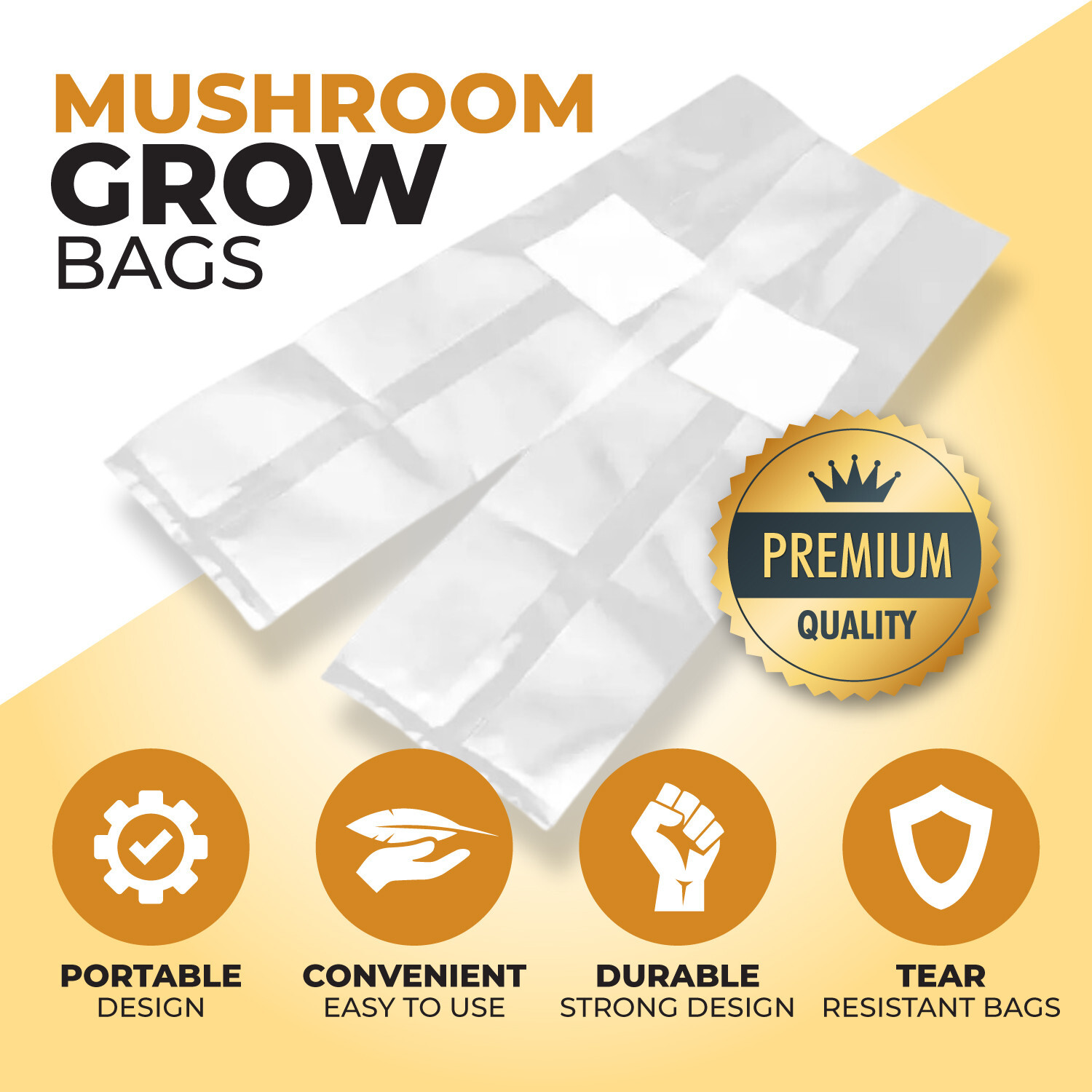 40 Pack, Mushroom Grow and Spawn Bags – Extra Thick – Size 4″ X 3.5″ X 13″