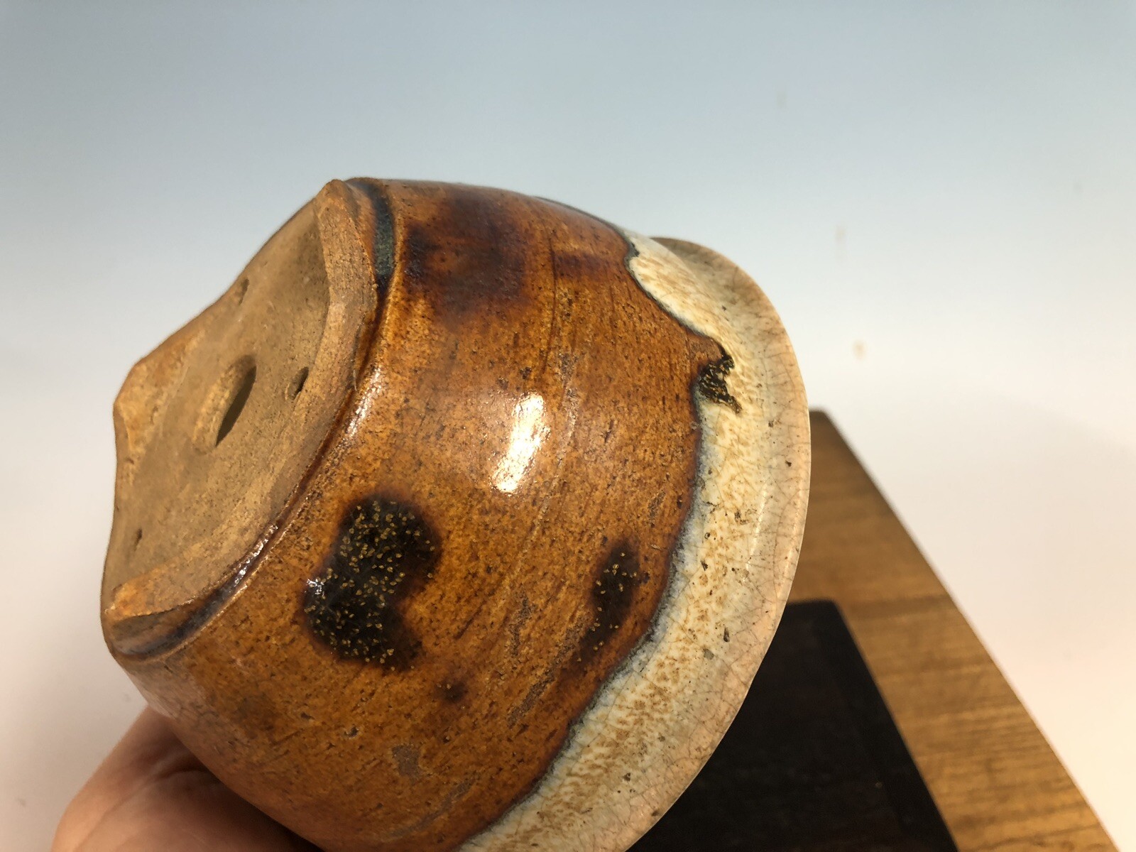 Brown White Round Glazed Shohin Size Bonsai Tree Pot Fugushige Bushuan 5 1/16”