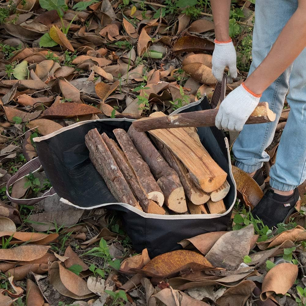 Large Canvas Log Tote Bag Firewood Carrier Heavy Duty Fireplace Log Holder Fire