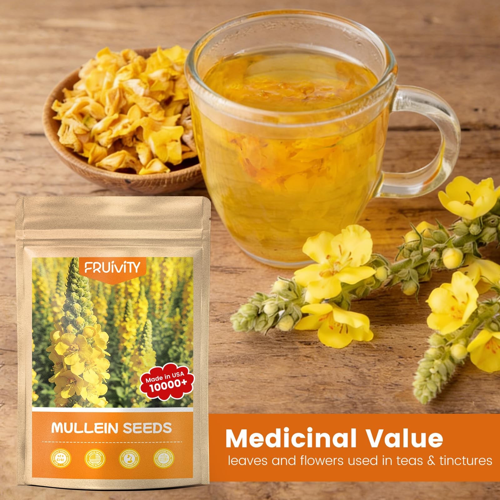 Fruivity 10,000+ Mullein Seeds for Planting(Verbascum Thapsus), yellow