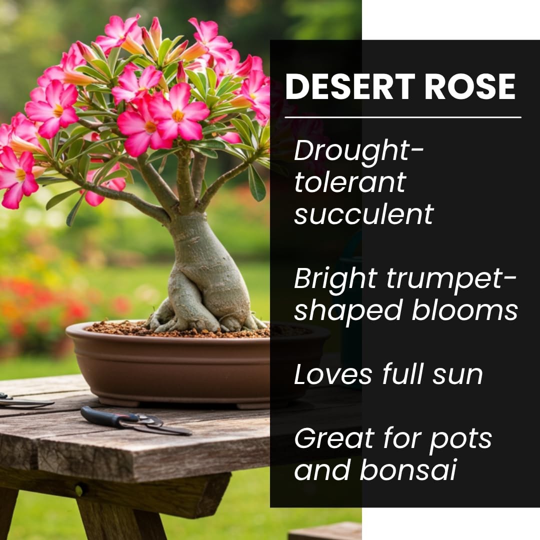 50 Adenium Obesum Seeds – Exotic Desert Rose for Indoor Bonsai & Outdoor Patio –