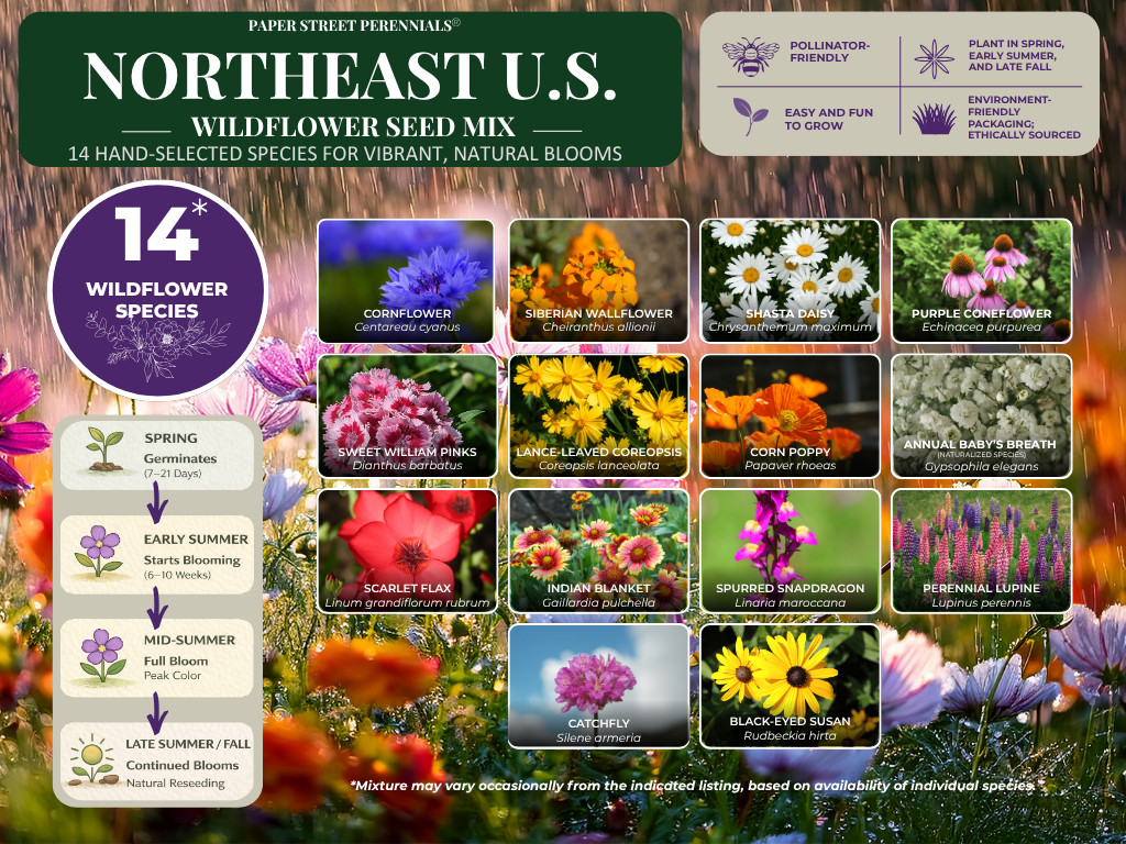 Maine Wildflower Seed Mix 1/2 lb Covers 1,000 Sq Ft Pollinator Garden Seeds