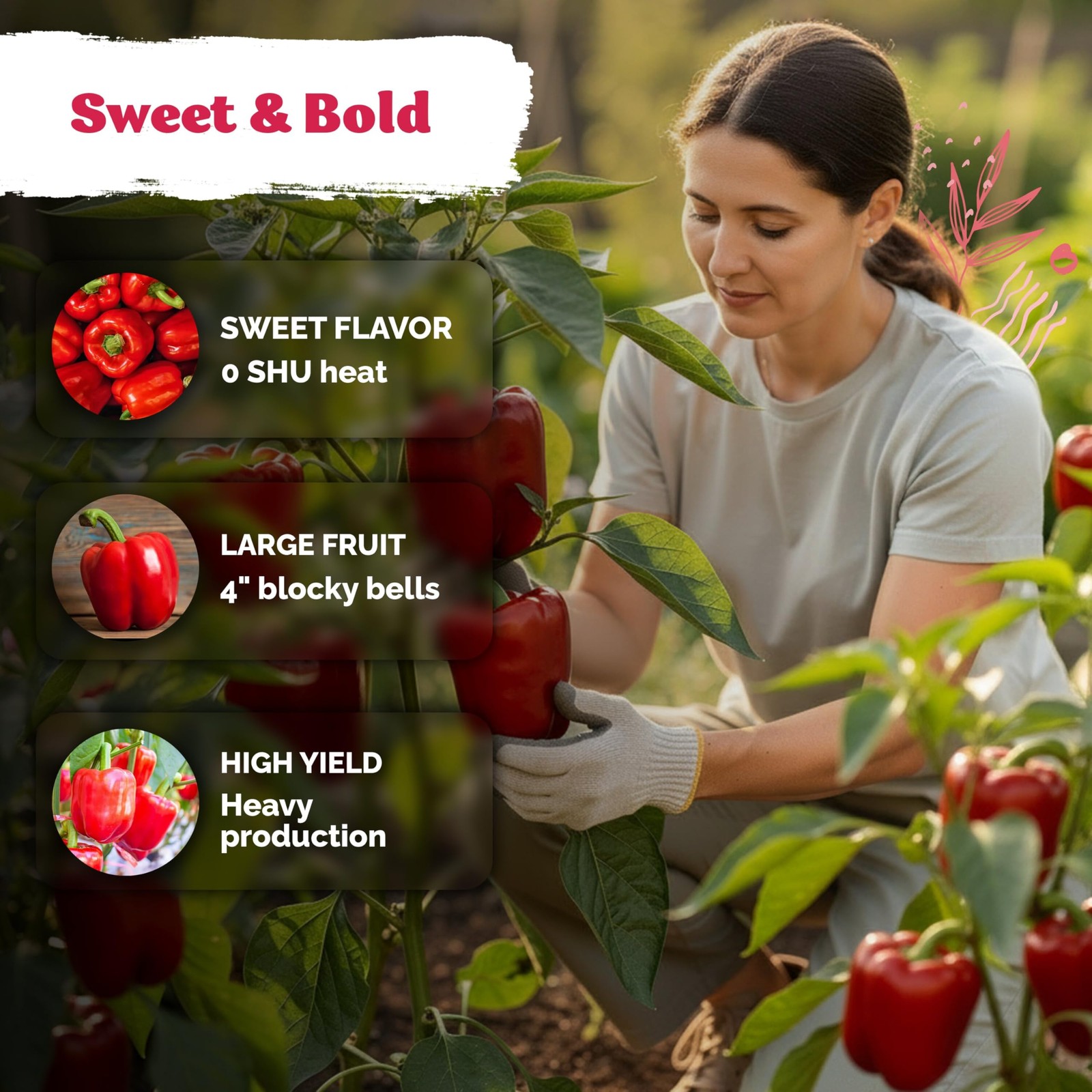 KVITER 50 Big Red Bell Pepper Seeds For Planting (Capsicum annuum)
