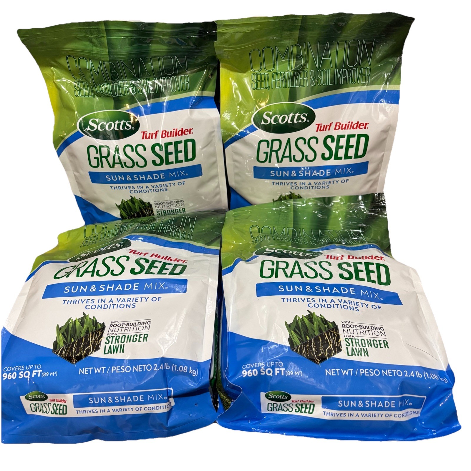 Scotts Turf Builder Grass Seed Sun & Shade Mix 2.4 lb Covers 960 Sq Ft Lot Of 4