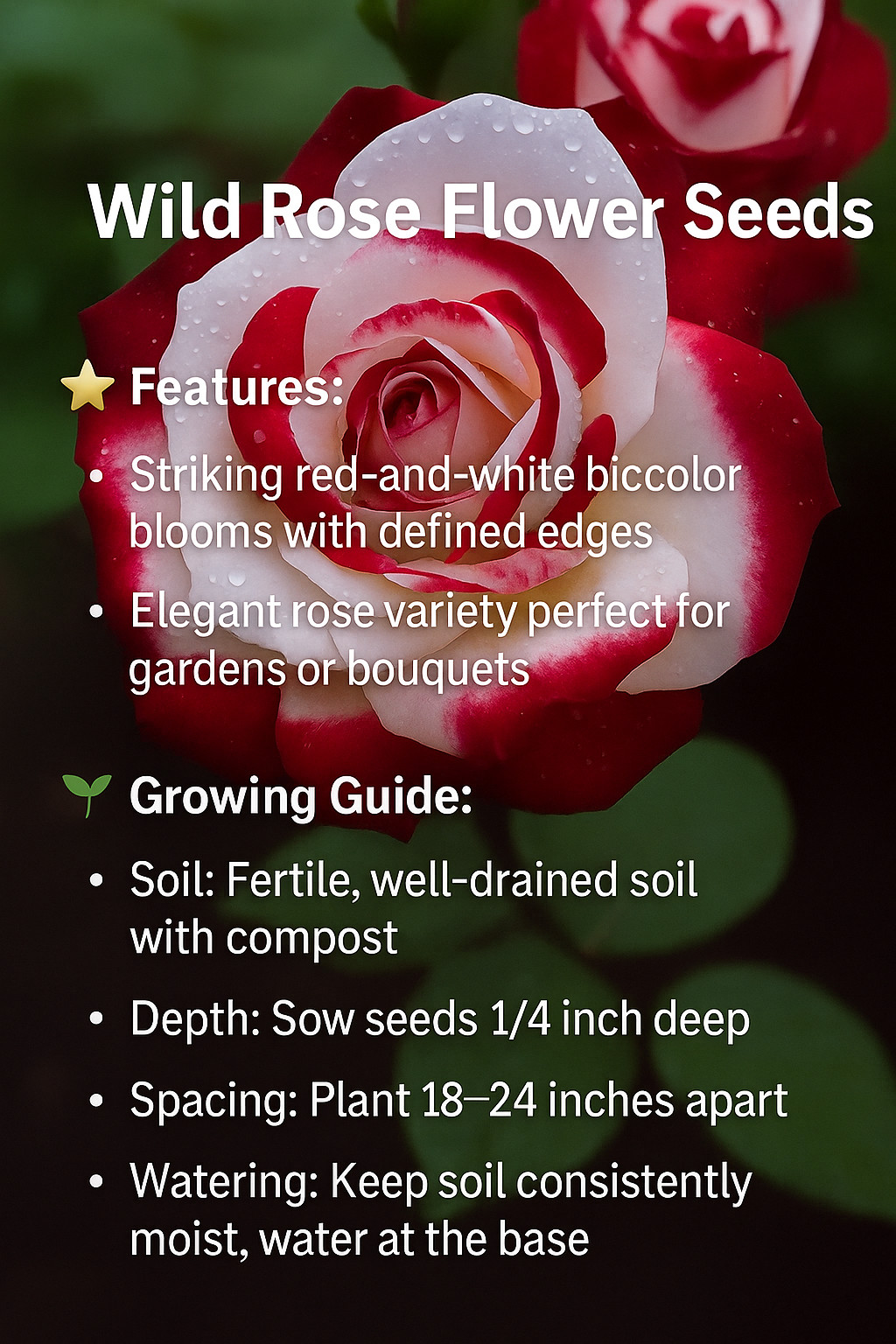 Red & White Bi-Color Rose Seeds – 20 Seeds – Non-GMO Heirloom Variety for Garden