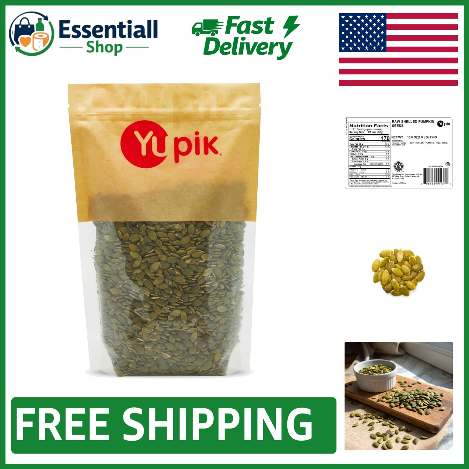 Raw Shelled Pumpkin Seeds – 1 lb Resealable Pouch, Gluten-Free & Nutty