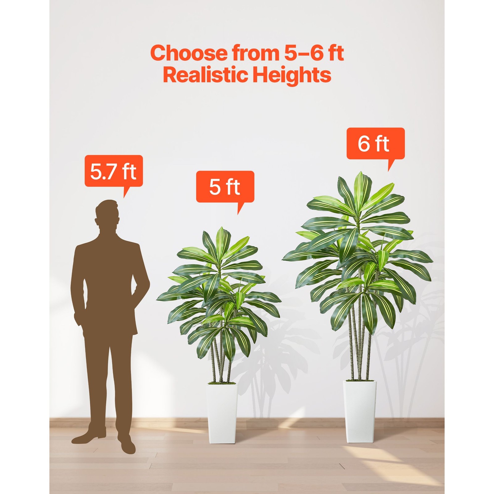 6ft Artificial Dracaena Tree, Faux Palm in White Planter, Indoor Outdoor Floor
