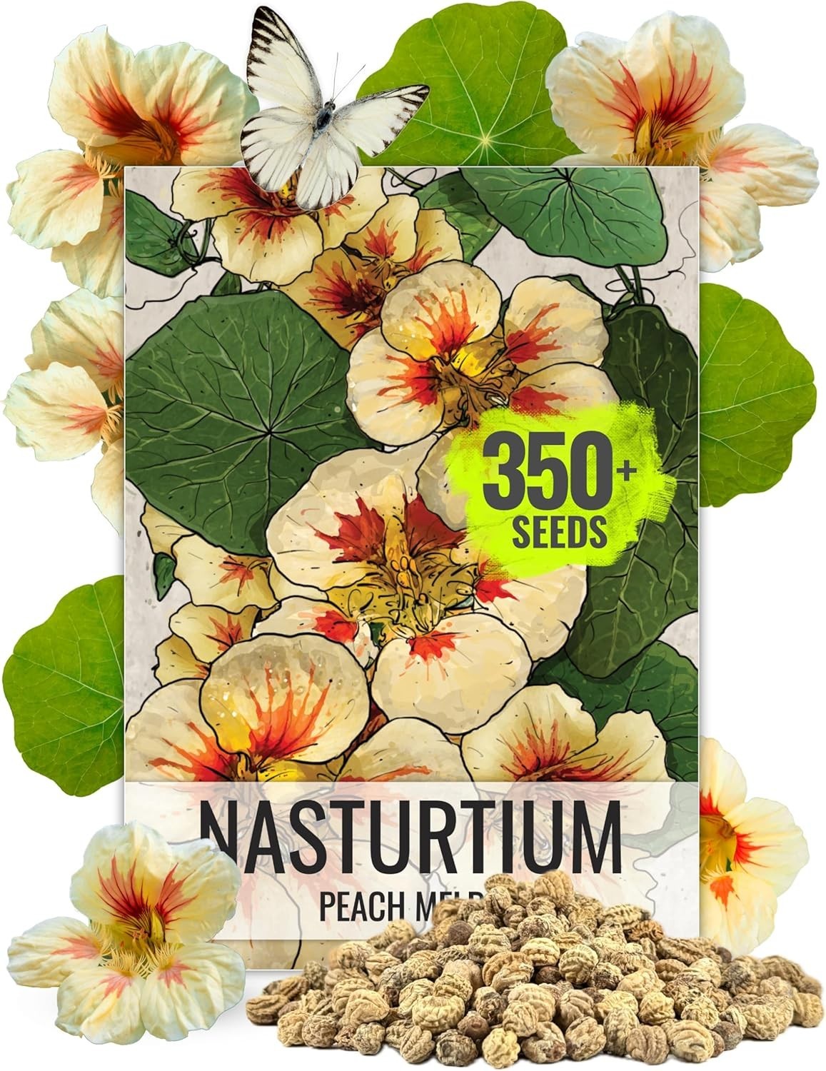 Nasturtium Seeds Peach Melba Variety 350+ Seeds Tropaeolum