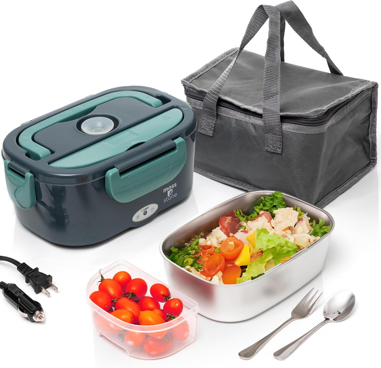 Moss & Stone Electric Lunch Box Food Heater for Adults Green & Gray Food Warmer