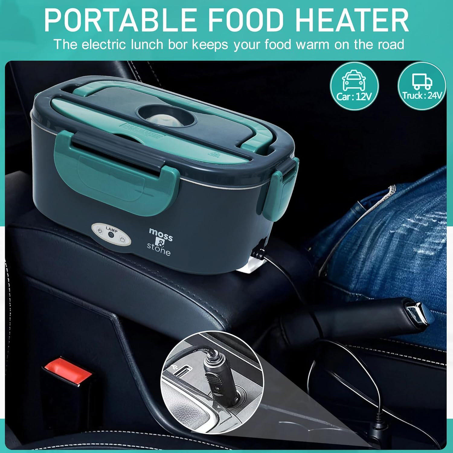 Moss & Stone Electric Lunch Box Food Heater for Adults Green & Gray Food Warmer