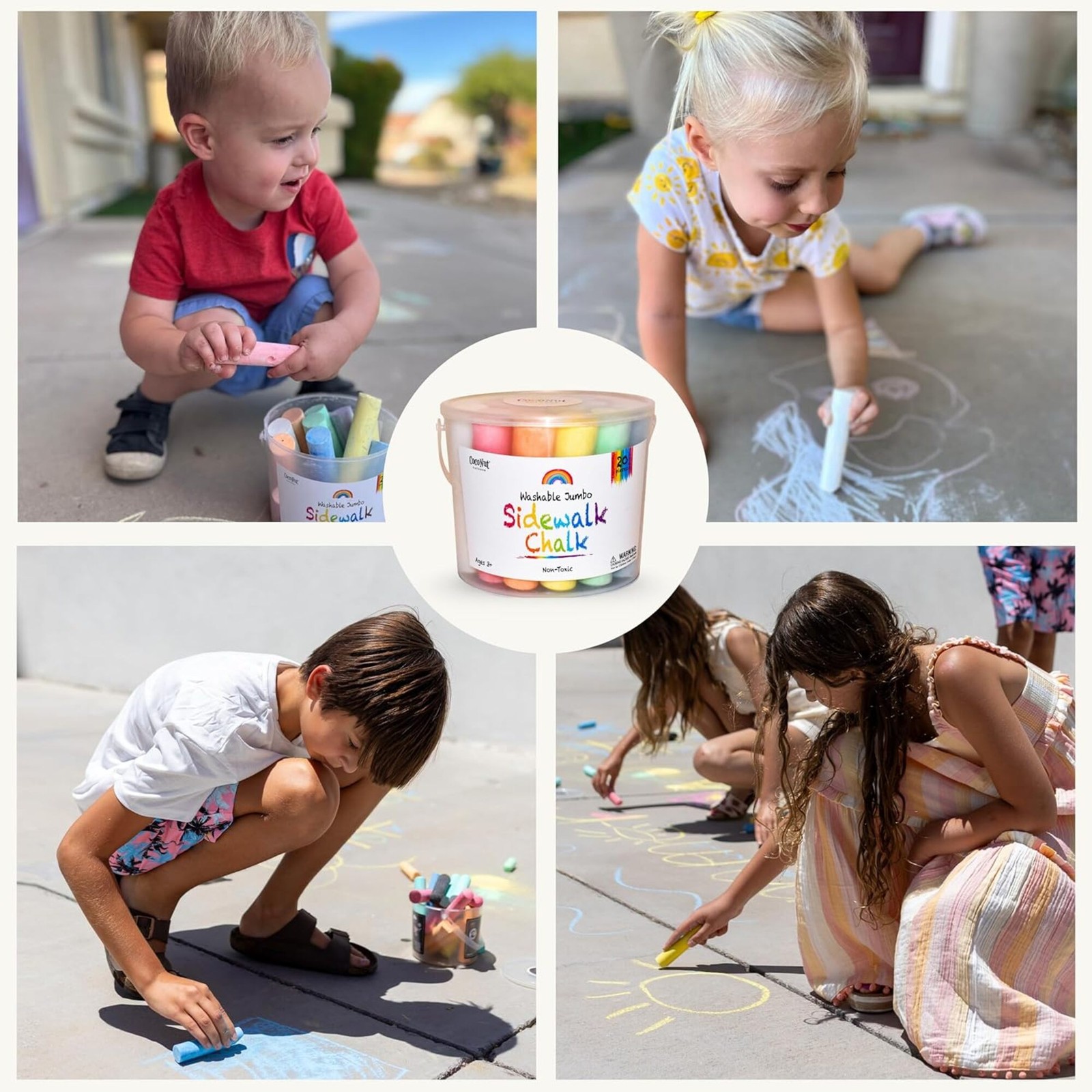 CocoNut Outdoor: Jumbo Sidewalk Chalk Bucket – 20pc, 4″ Chunky Sticks