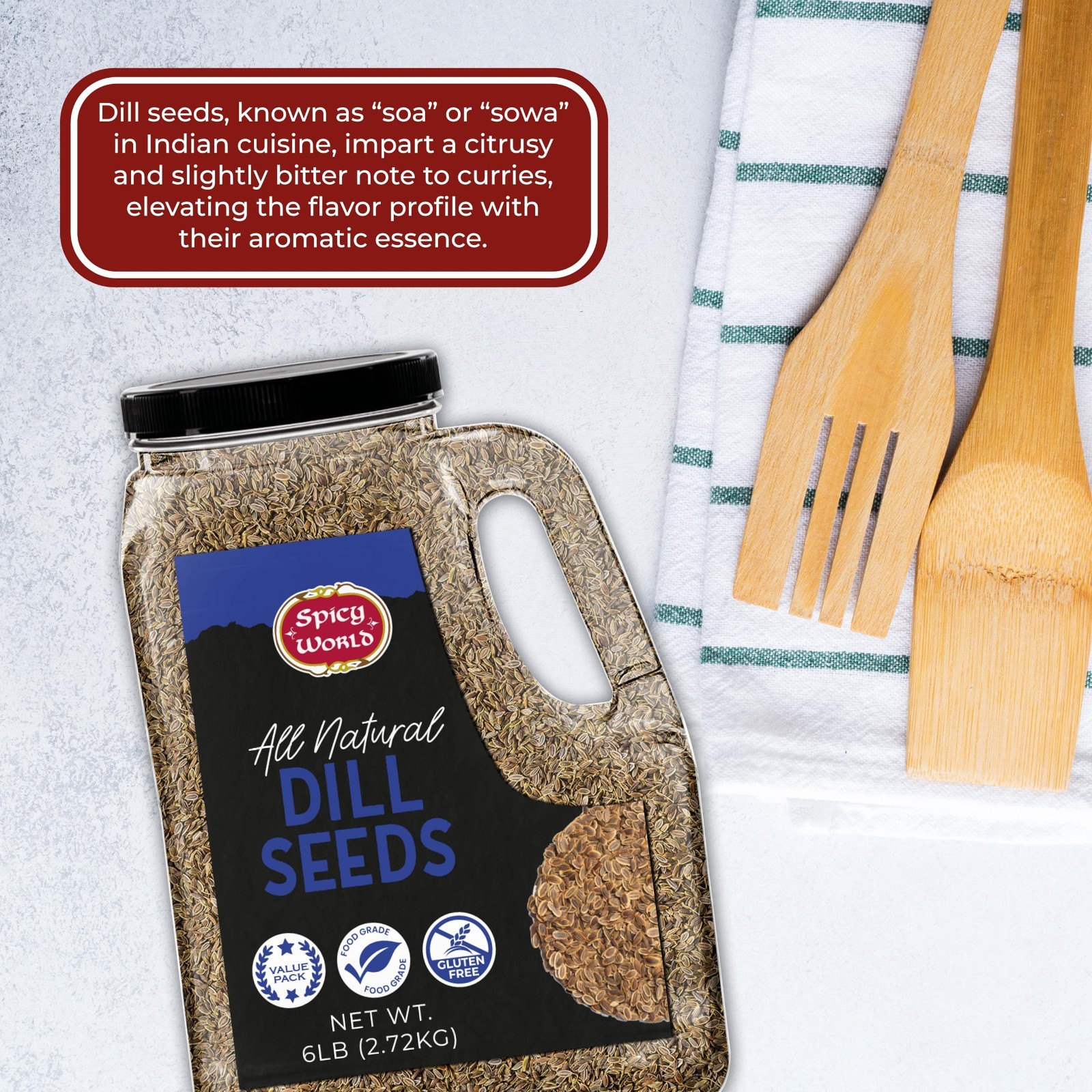 Bulk Dill Seeds 6 LB Jar – Whole Spice for Pickling & Cooking, Resealable Contai