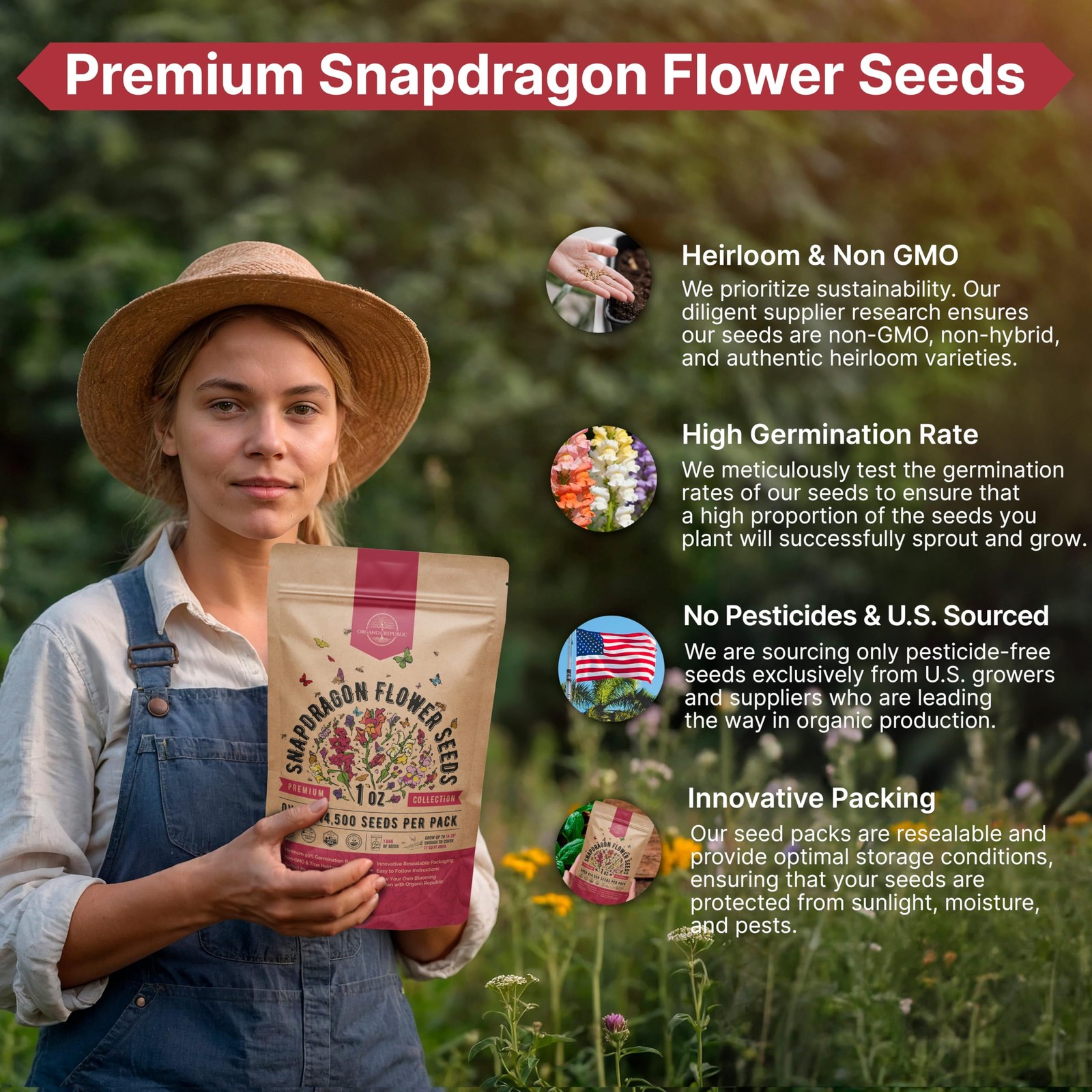 Snapdragon Flower Seeds Pack 1 oz – 1oz, Pink, Orange, Yellow, Red, Green