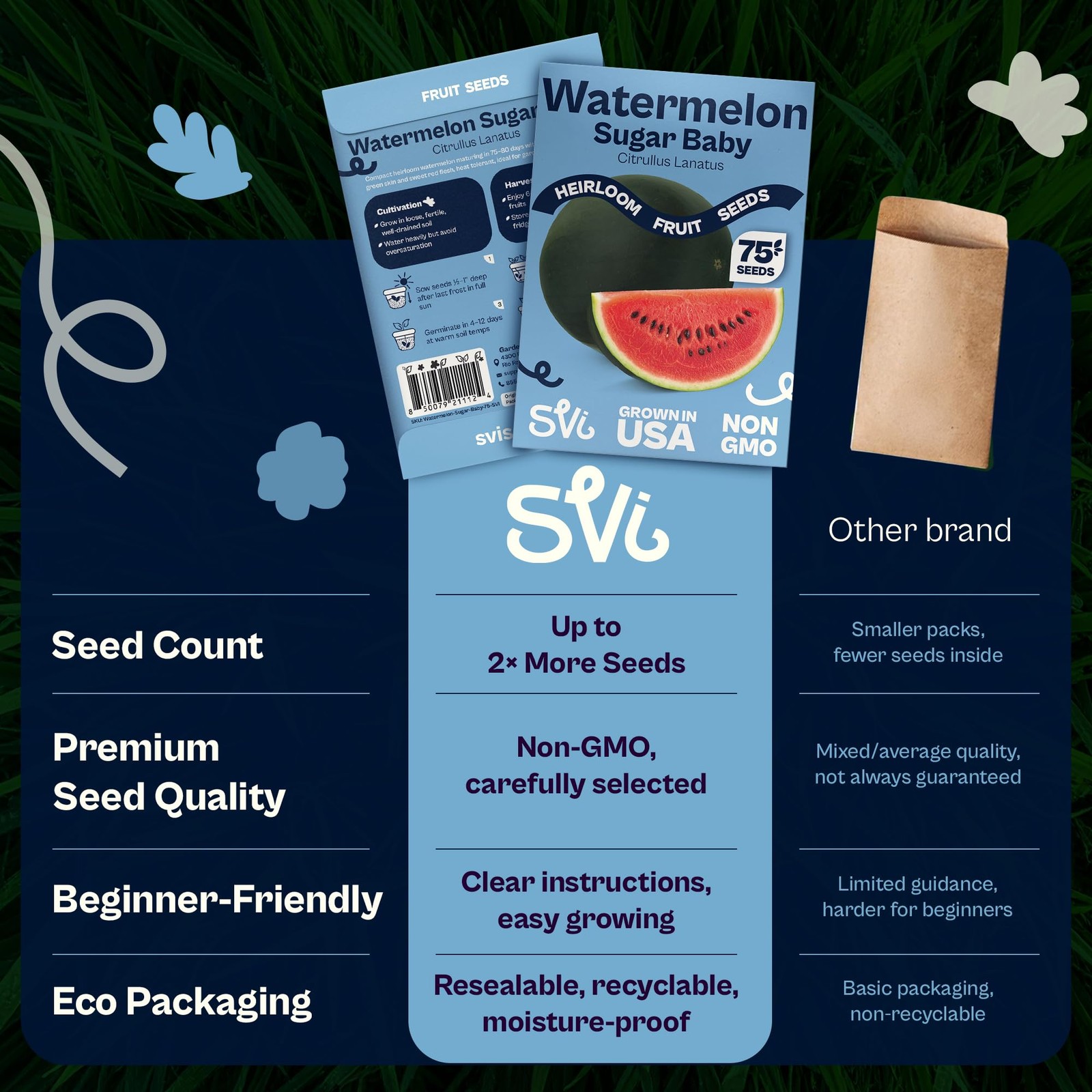 SVI 75 Sugar Baby Watermelon Seeds for Planting (Citrullus lanatus) – Green