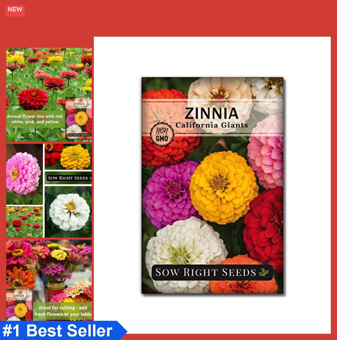 California Giants Mix Zinnia Seeds Non-GMO Heirloom Cut Flowers Attract