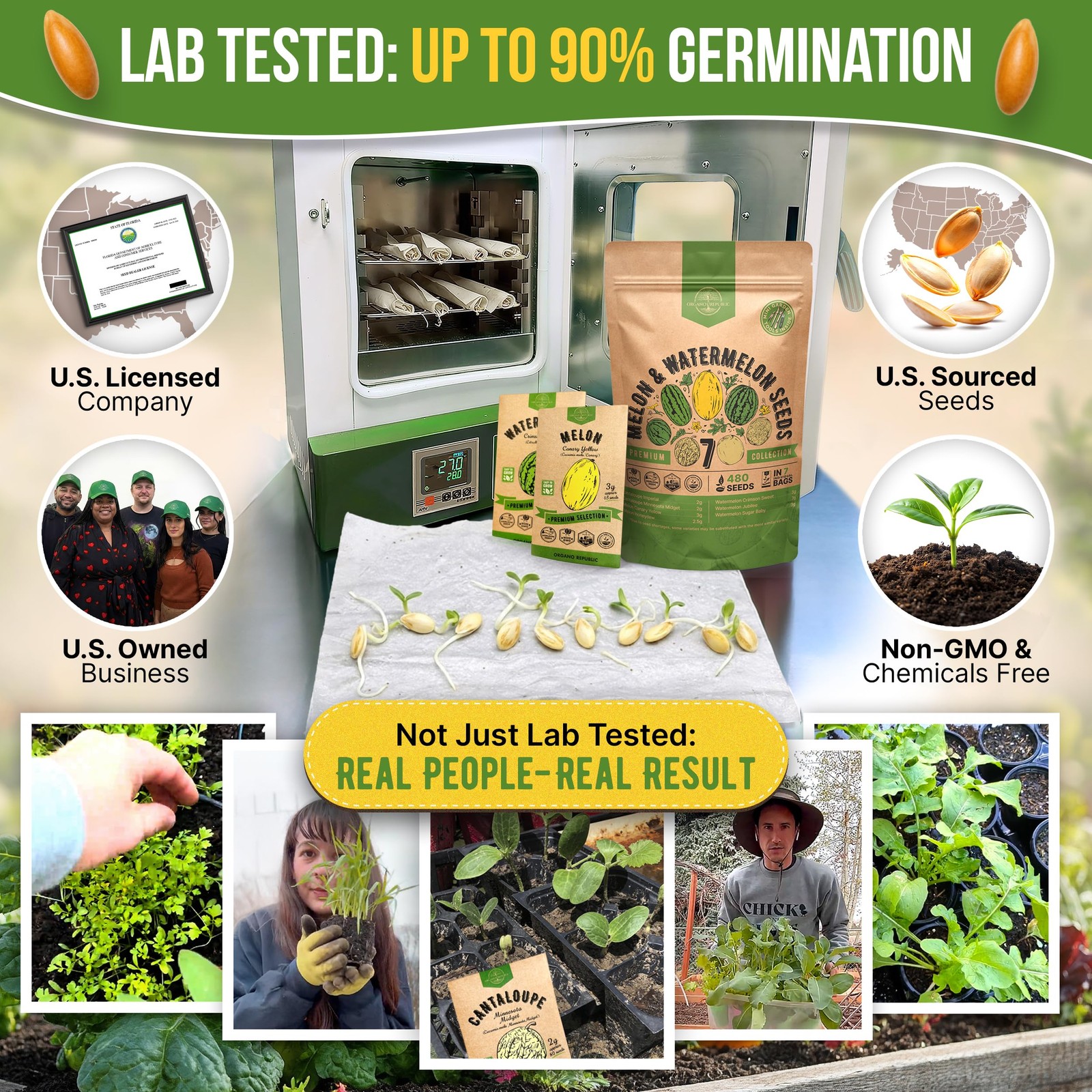 Organo Republic 7 Melon & Watermelon Seeds Variety Green, Red, Purple, Yellow