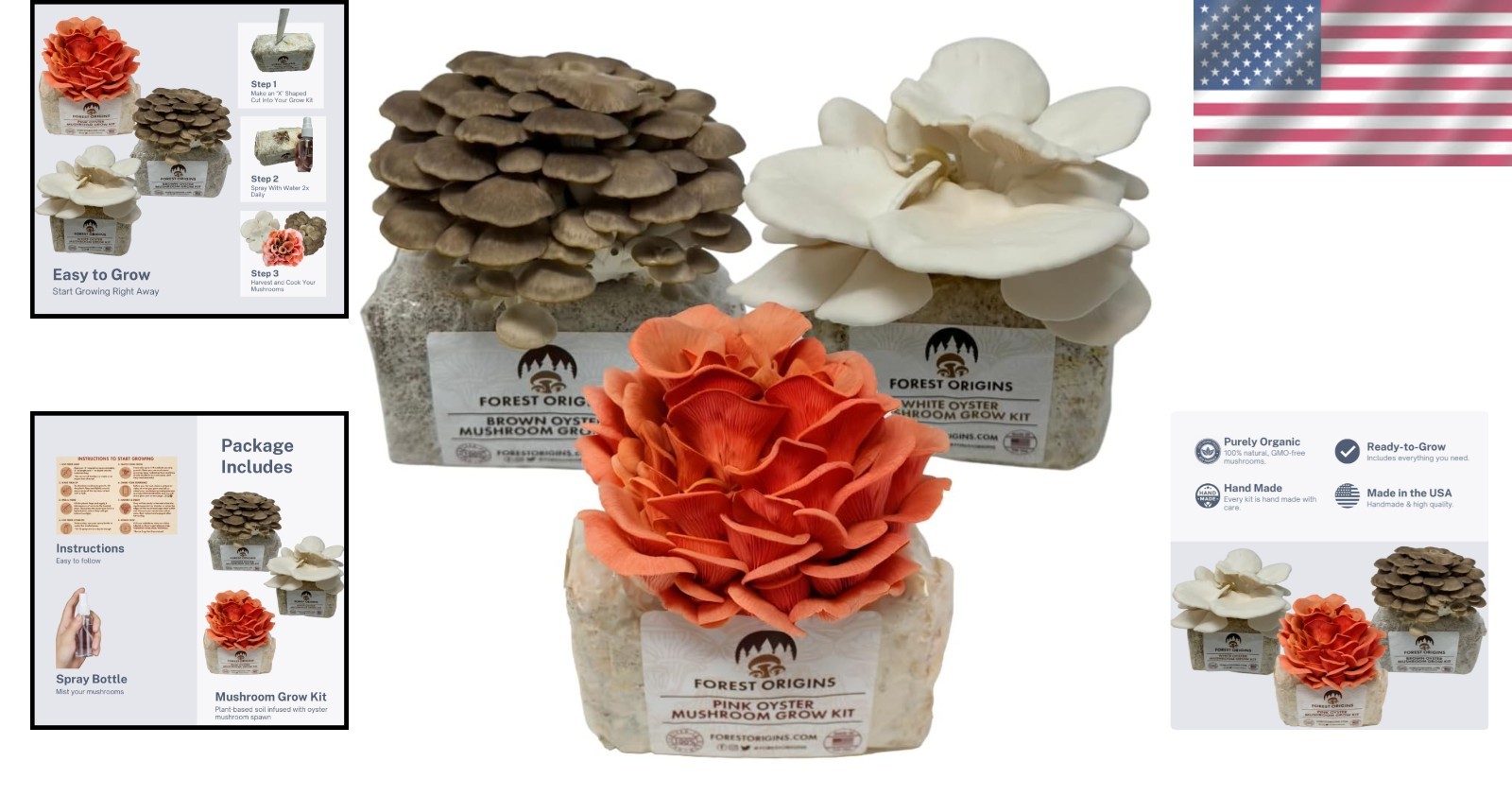 Mushroom Grow Kit – 3-Pack Pink, Brown, White Oyster for Home Gourmets