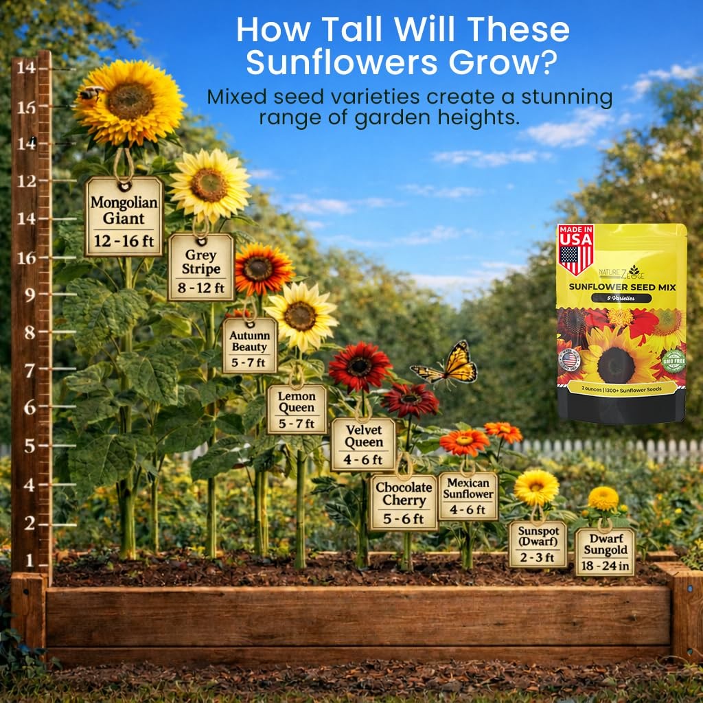 NatureZ Edge 1300+ Sunflower Seeds Garden Variety 2 oz- 1300 Seeds, Yellow