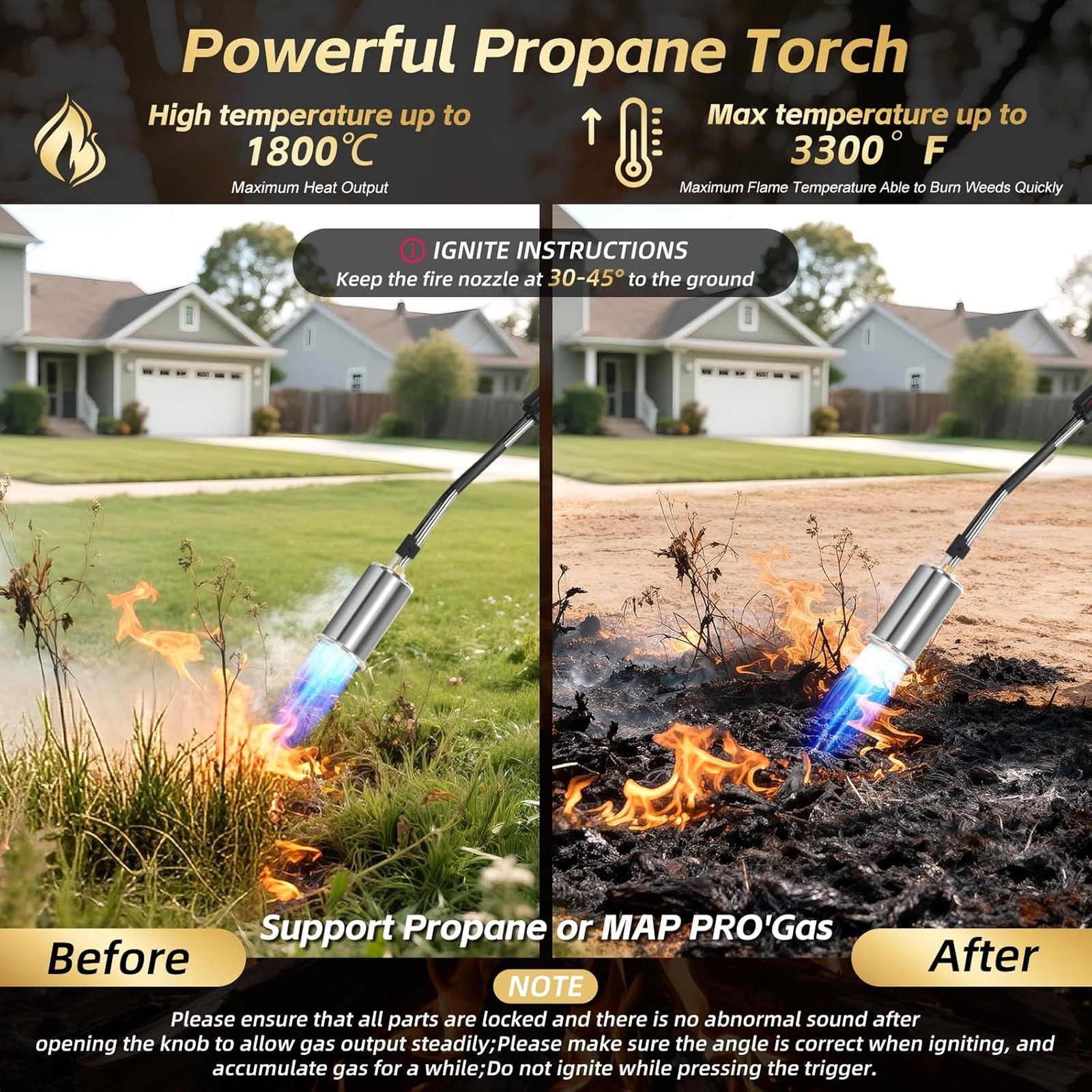 Propane Torch Weed Burner High Output Flamethrower 37 Inch Heavy Duty Detachable