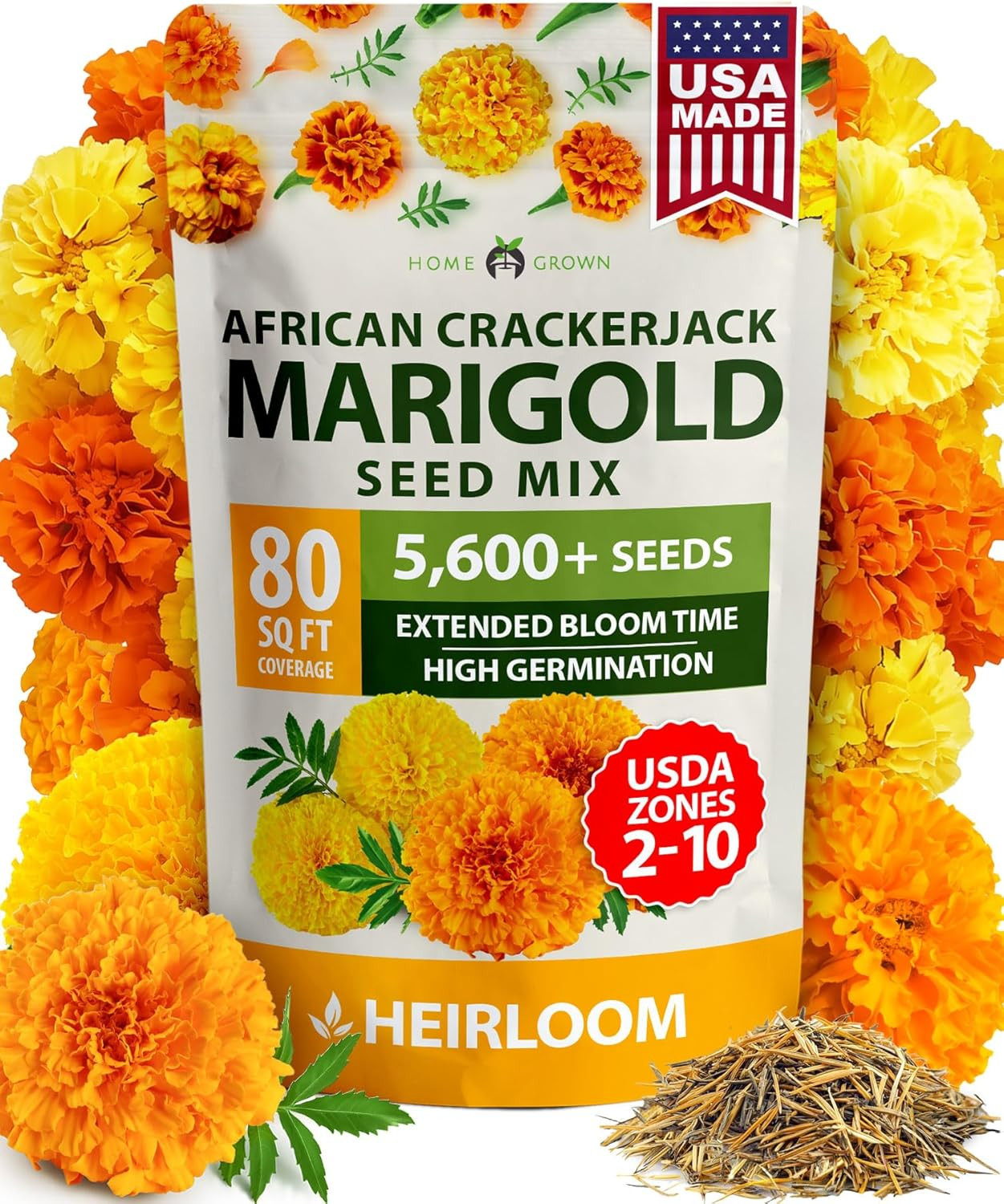 HOME GROWN Marigold Seeds Bulk Mix – 5600+ Crackerjack Marigold Flower Seeds