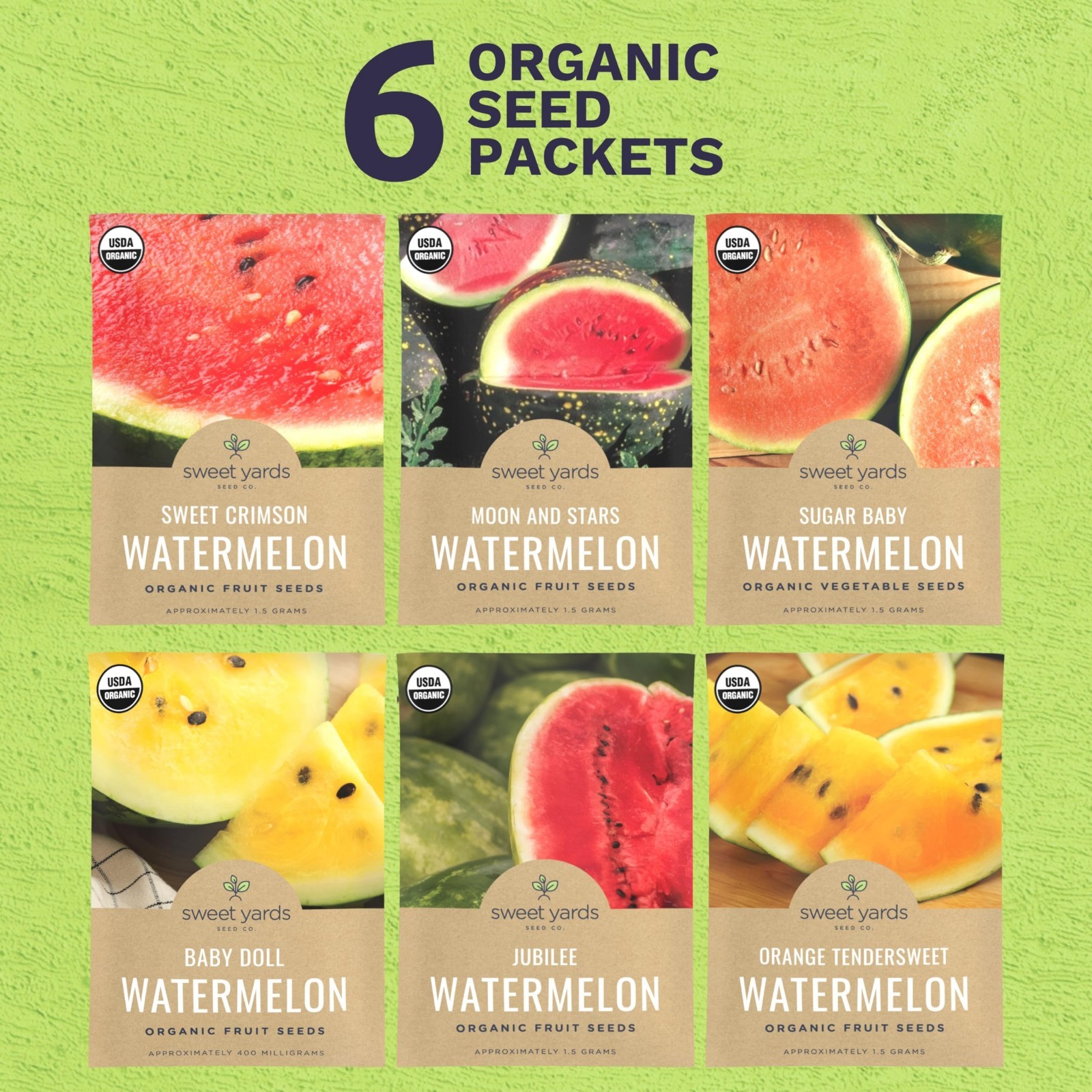 Organic Watermelon Seeds Variety Pack – 6 Non-GMO Packs for Indoor/Outdoor Plant