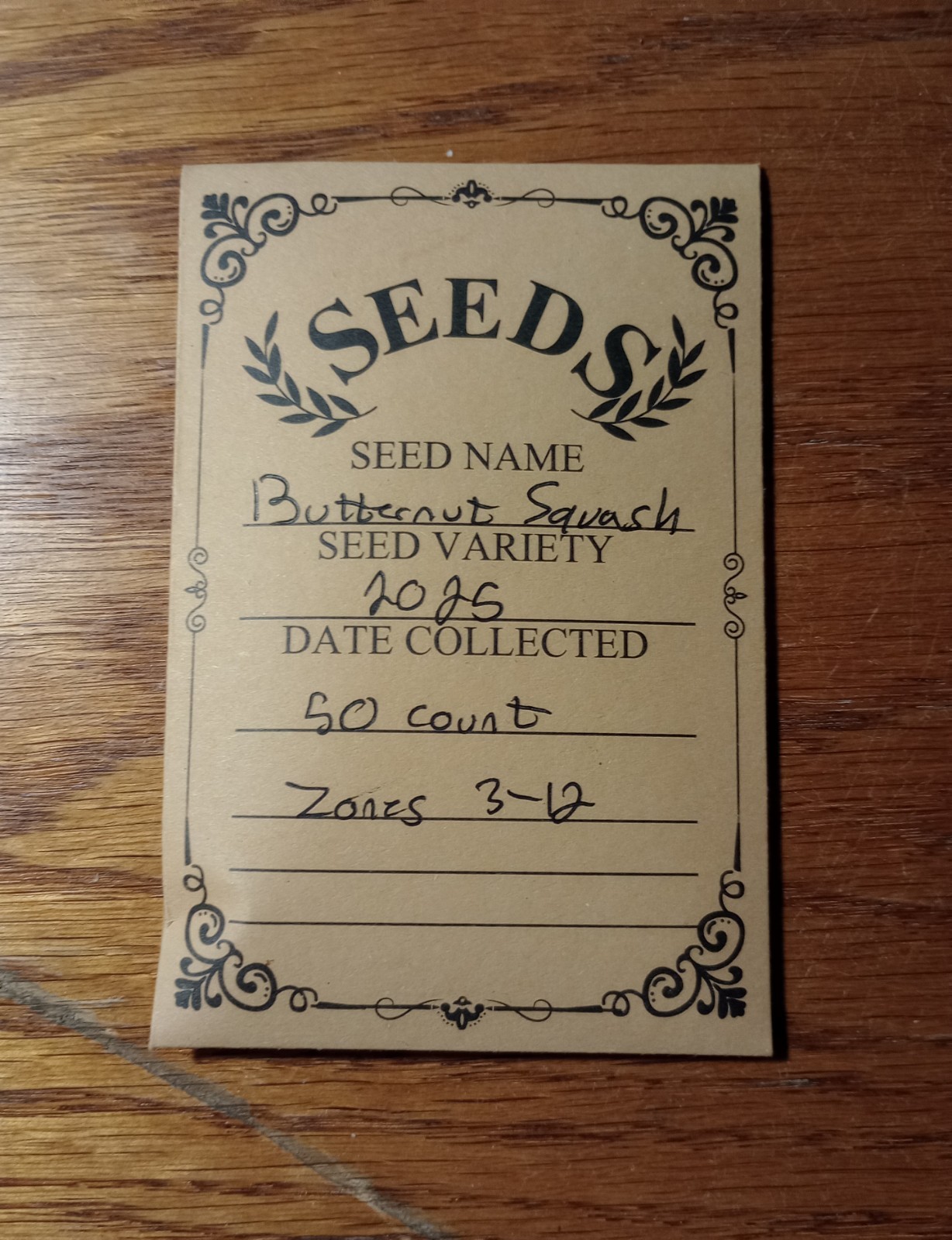 Butternut Squash Seeds 50 ct Collected 2025 Zones 3-12
