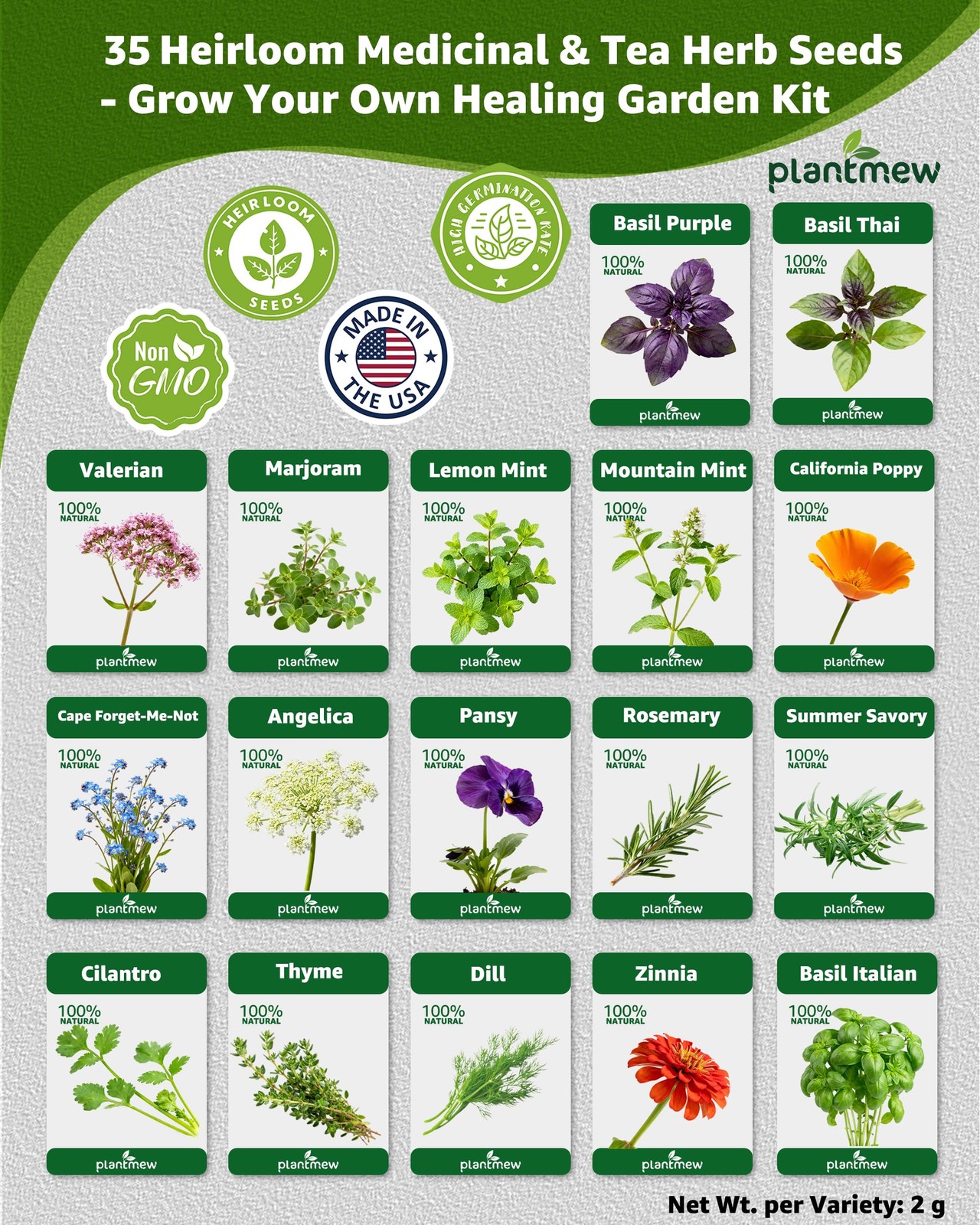 Medicinal & Tea Herb Seeds for Planting – 35 Non-GMO Variety Pack for Indoor/…