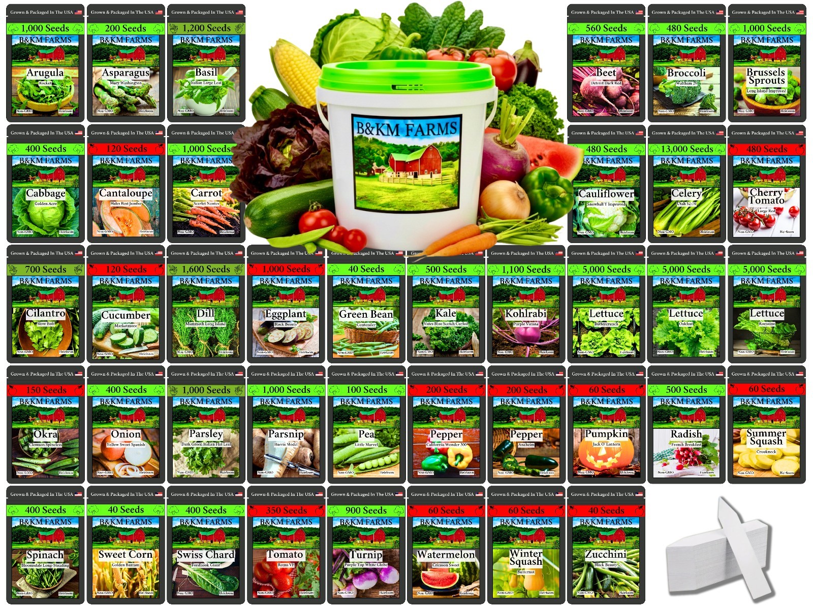 Survival Seed Vault 25,000+ Heirloom Non-GMO Seeds | 40 Varieties | USA Packed