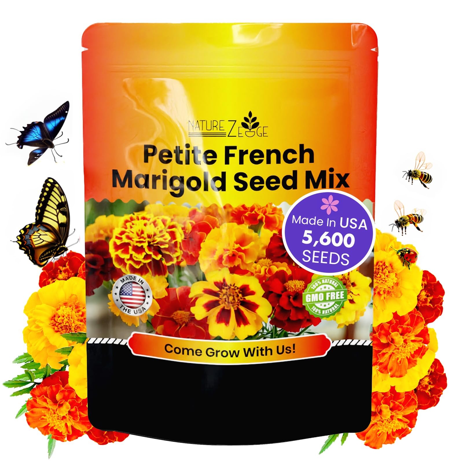 NatureZ Edge Marigold Seeds Mix, Over 5600 Seeds, 0.63 oz, Petite French