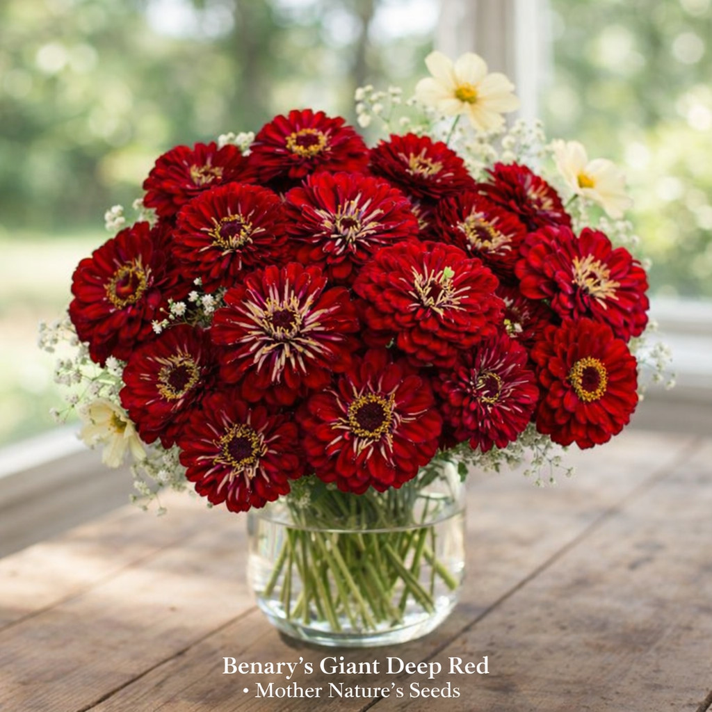 Zinnia Benary’s Giant DEEP RED Cut Flower Garden 4-6″ Blooms Non-GMO 25 Seeds