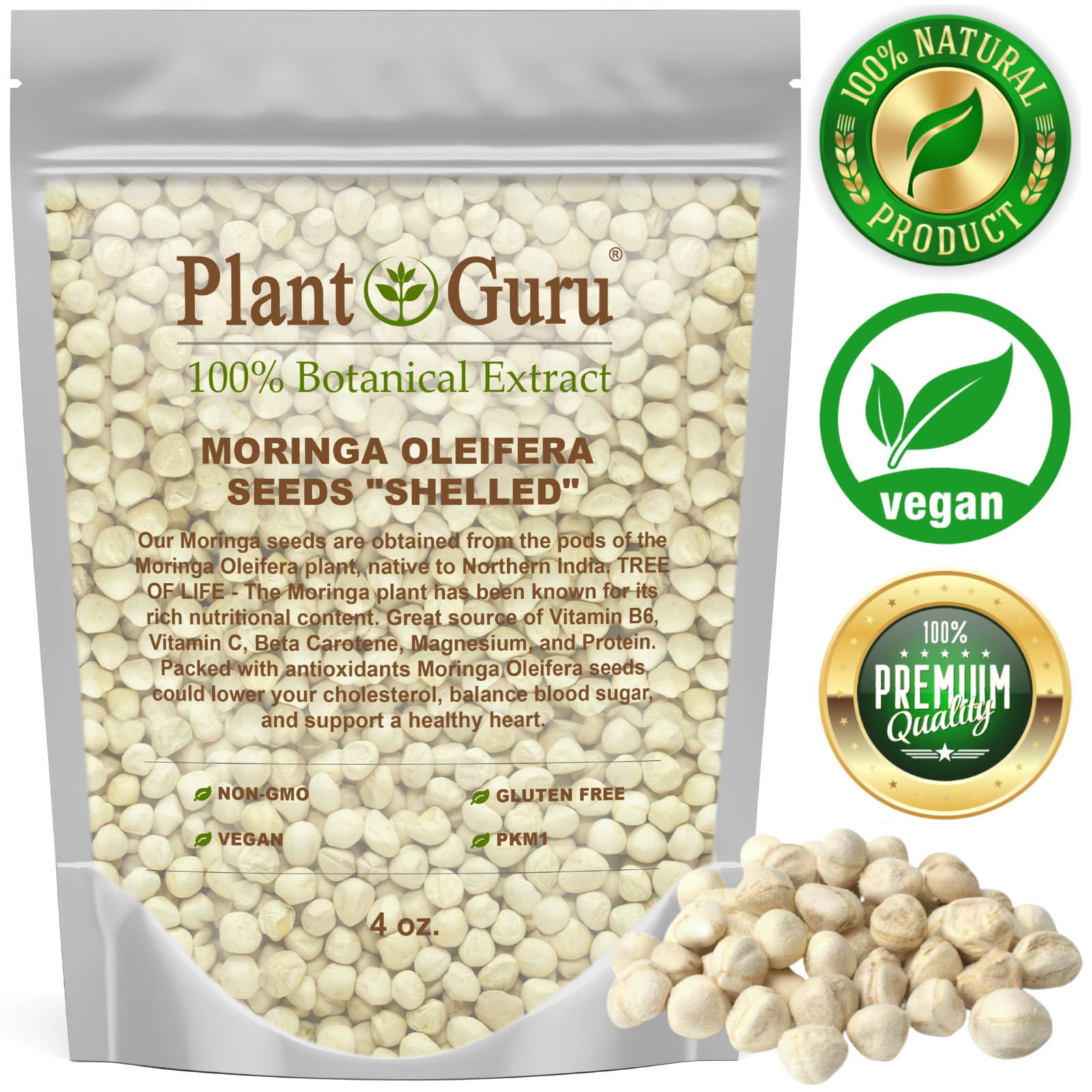 500 Moringa Oleifera Seeds Kernel 4 oz. SHELLED Fresh Organic Semilla De Moringa