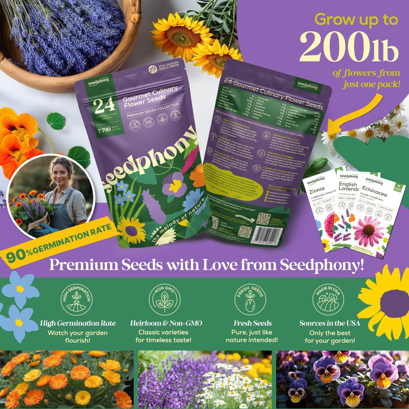Seedphony 24 Green, Violet, Purple, Pink, Orange, Blue, Yellow, White