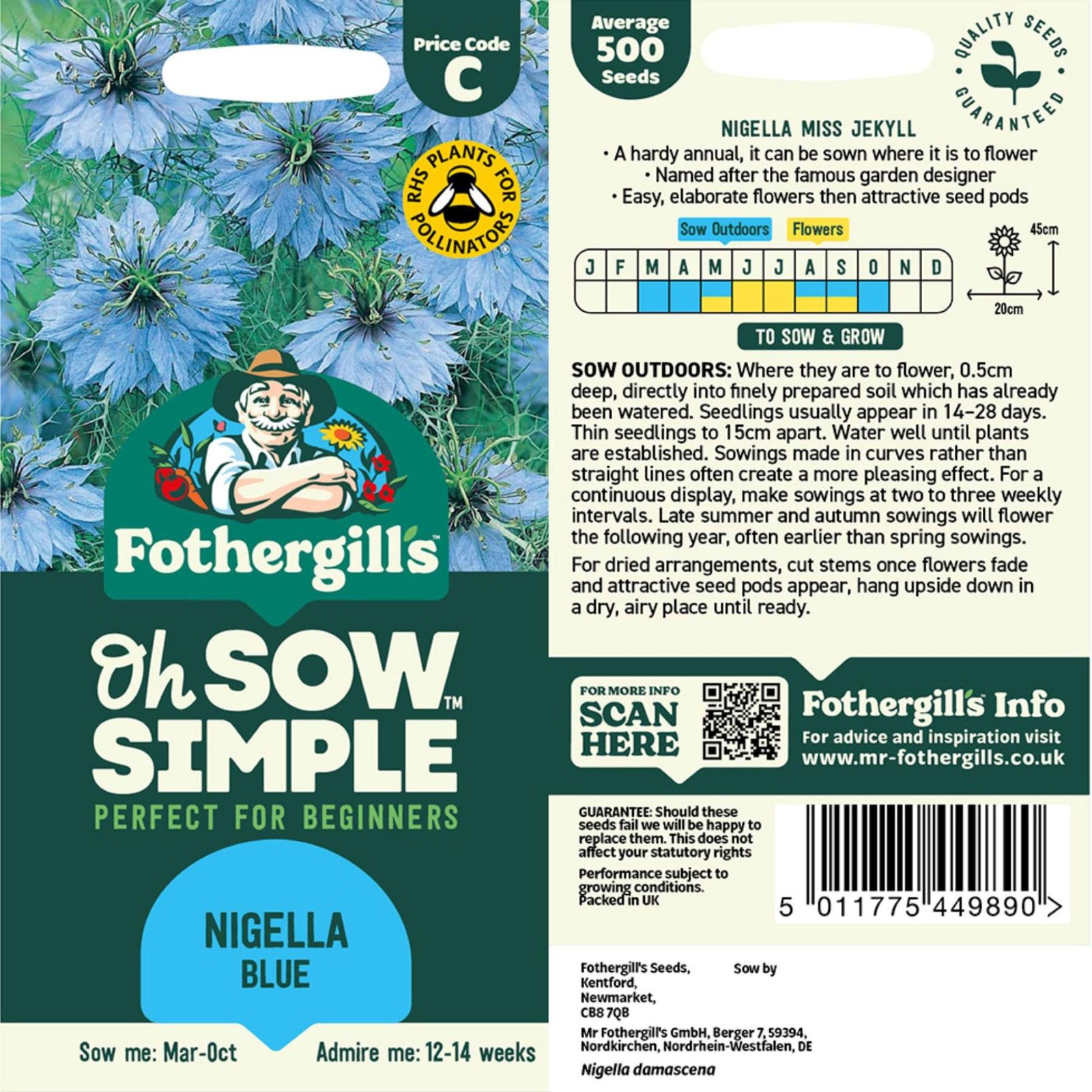 Mr. Fothergill’s Nigella Blue Seed Oh Sow Simple, Easy to Grow