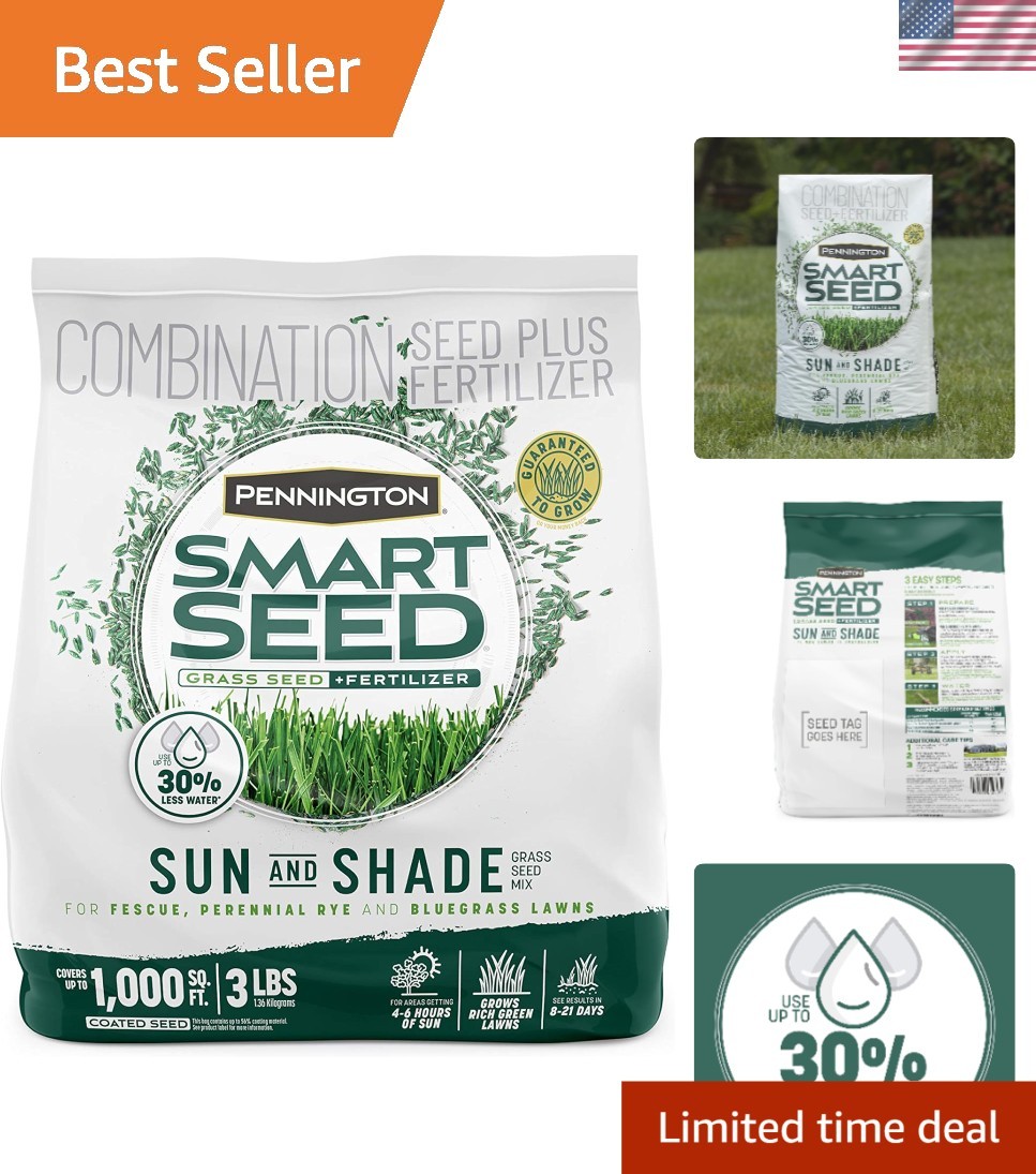 Smart Seed Sun & Shade Grass Mix 3 lb – Lush Lawn for Sun and Moderate Shade