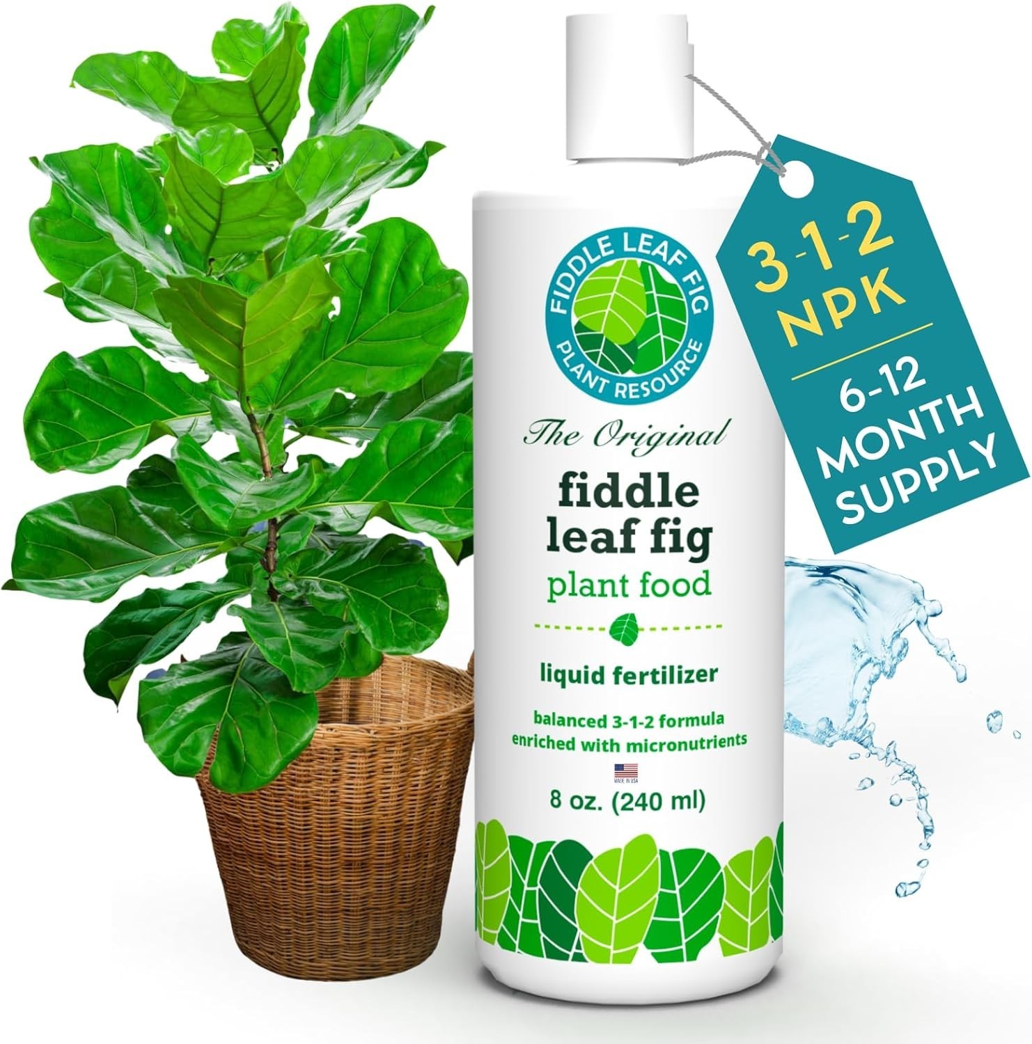 3-1-2 NPK Liquid Fertilizer for Stunning Fiddle Leaf Fig Growth, 8 oz Bottle