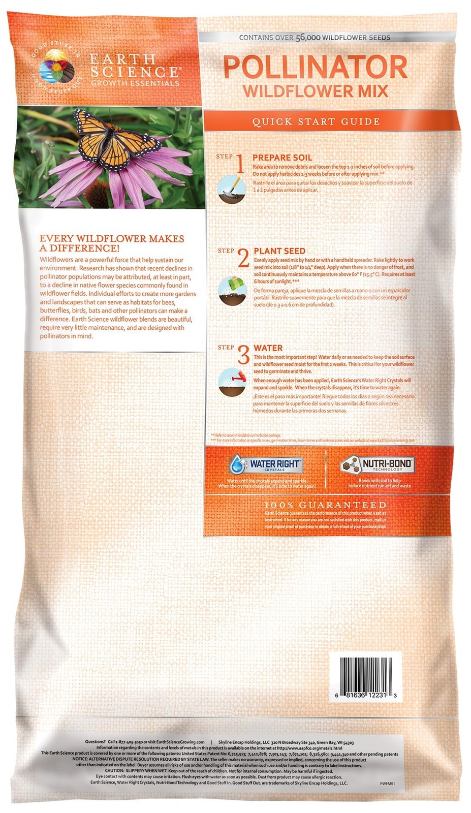 Earth Science Wildflower Pollinator Mix— 6 lb—3-in-1 Mix with Premium Wildflower
