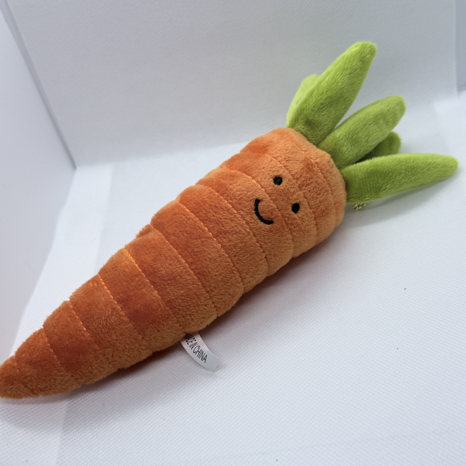 Carrot Plush Keychain Kawaii Face Orange Green 9″
