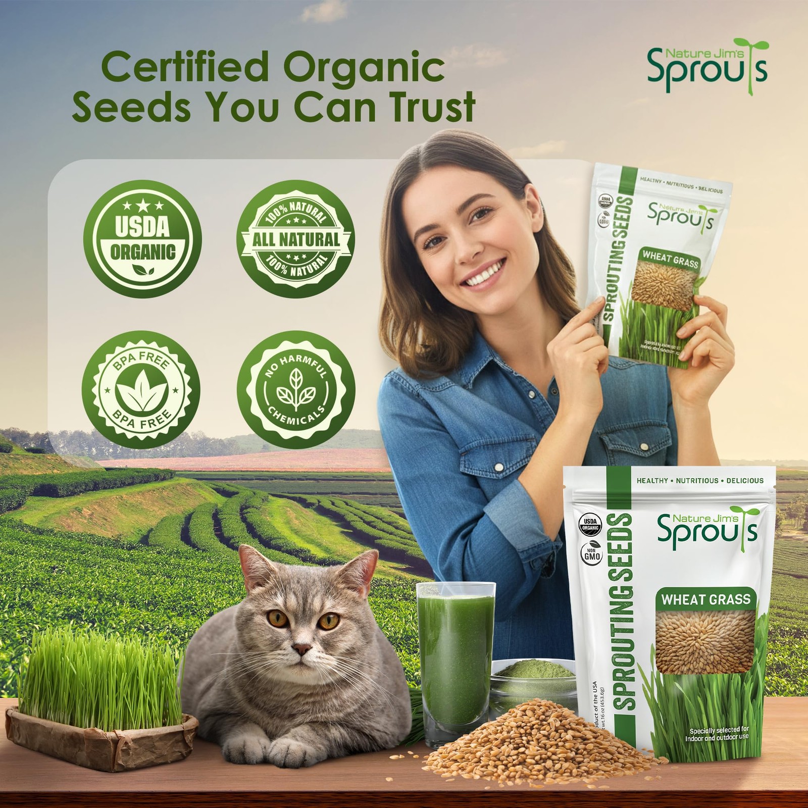 Organic Wheat Grass Seeds 16oz For Growing Sprouts Juicing Cat Food