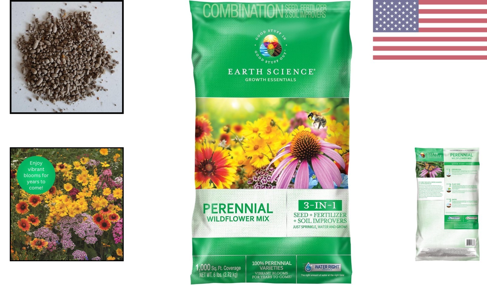 3-in-1 Perennial Wildflower Mix – Covers 1,000 Sq Ft with Natural Ingredients